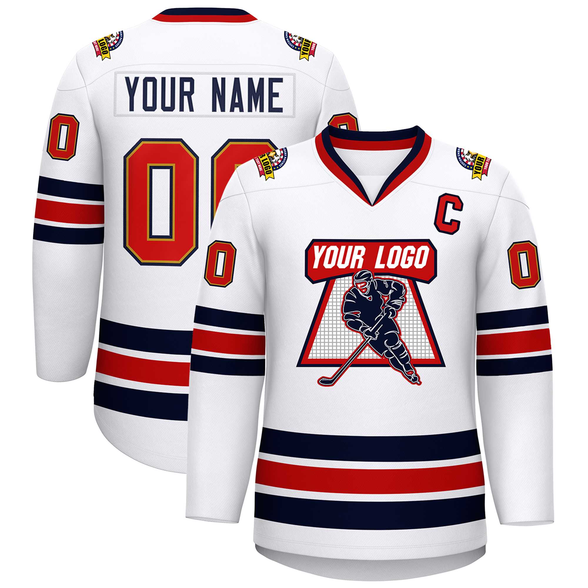 Custom White Navy Old Gold-Red Classic Style Hockey Jersey | KXKSHOP