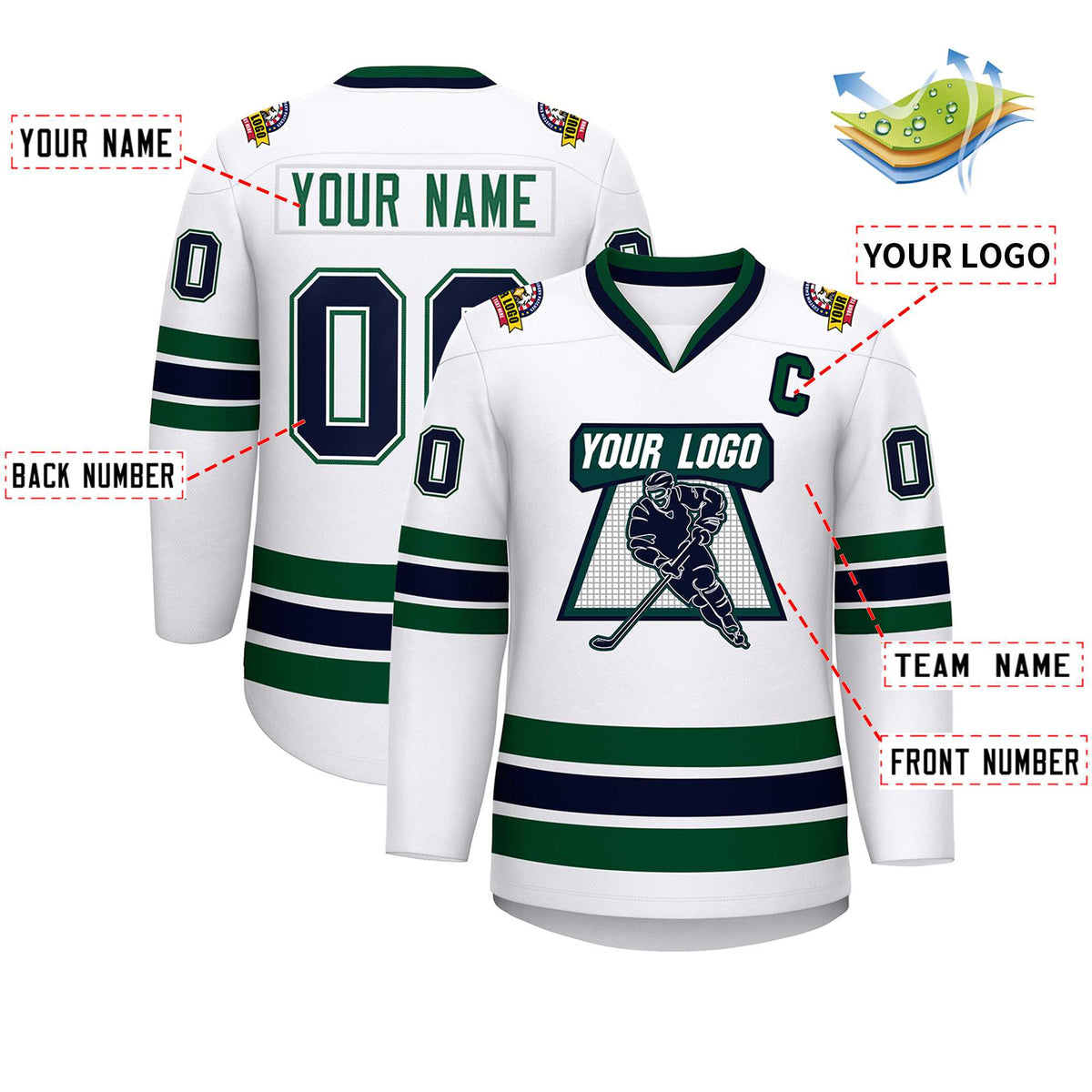 Custom White Navy White-Green Classic Style Hockey Jersey | KXKSHOP