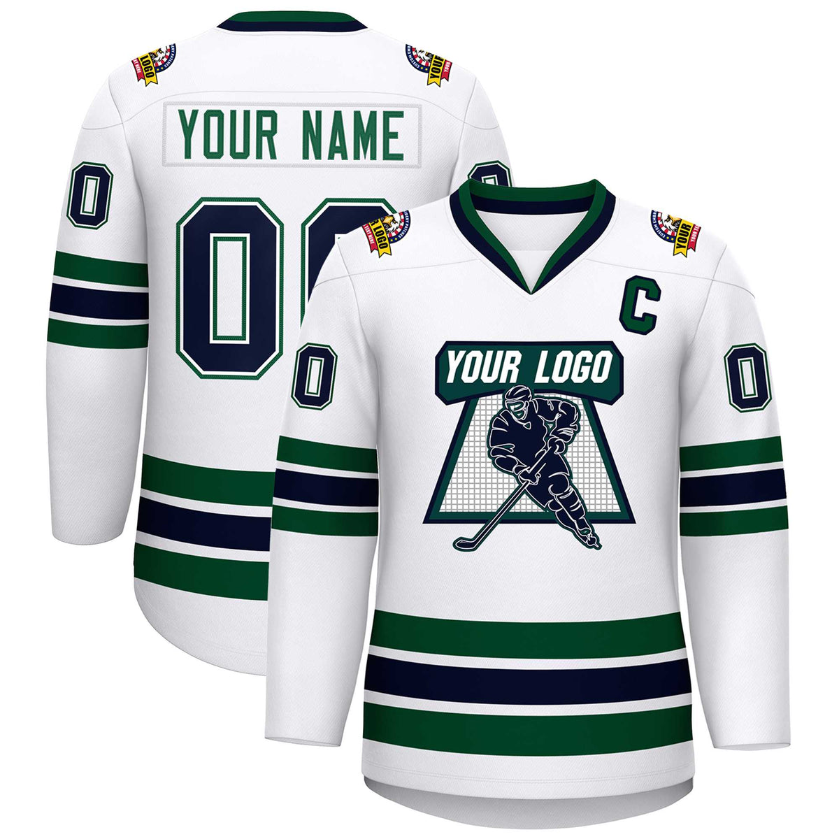 Custom White Navy White-Green Classic Style Hockey Jersey | KXKSHOP