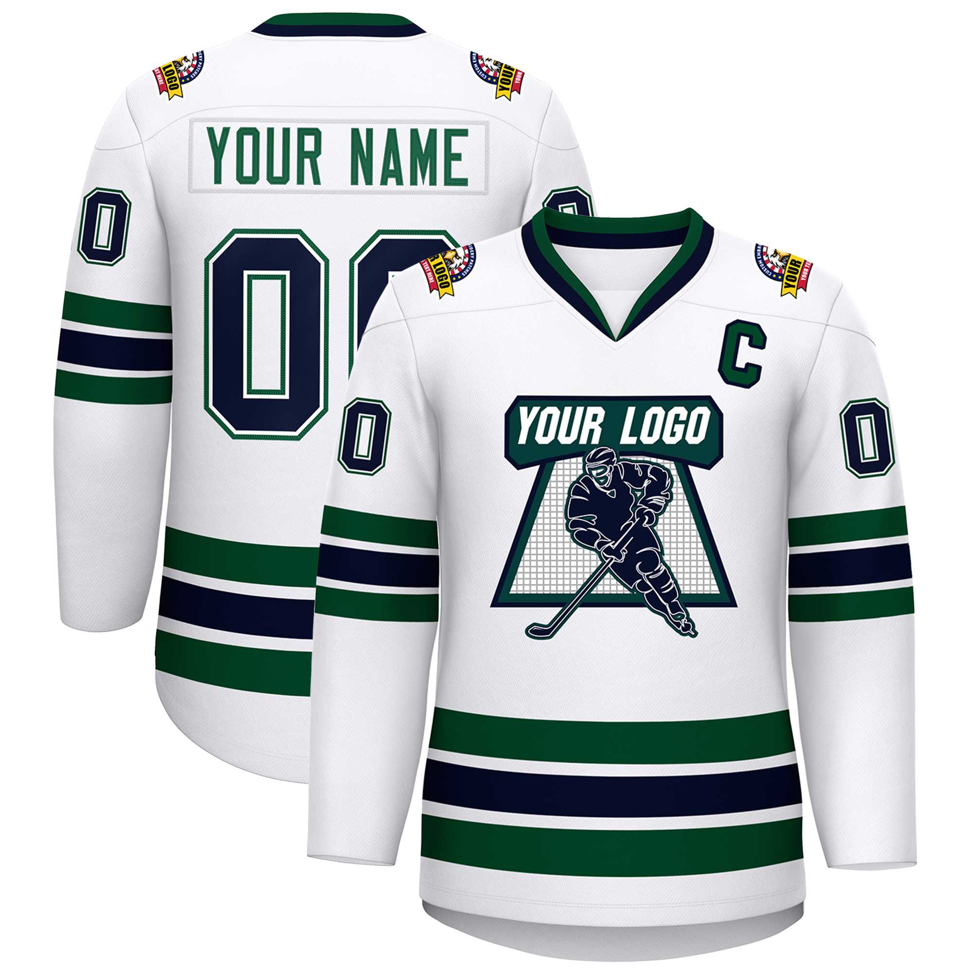 Custom White Navy White-Green Classic Style Hockey Jersey | KXKSHOP