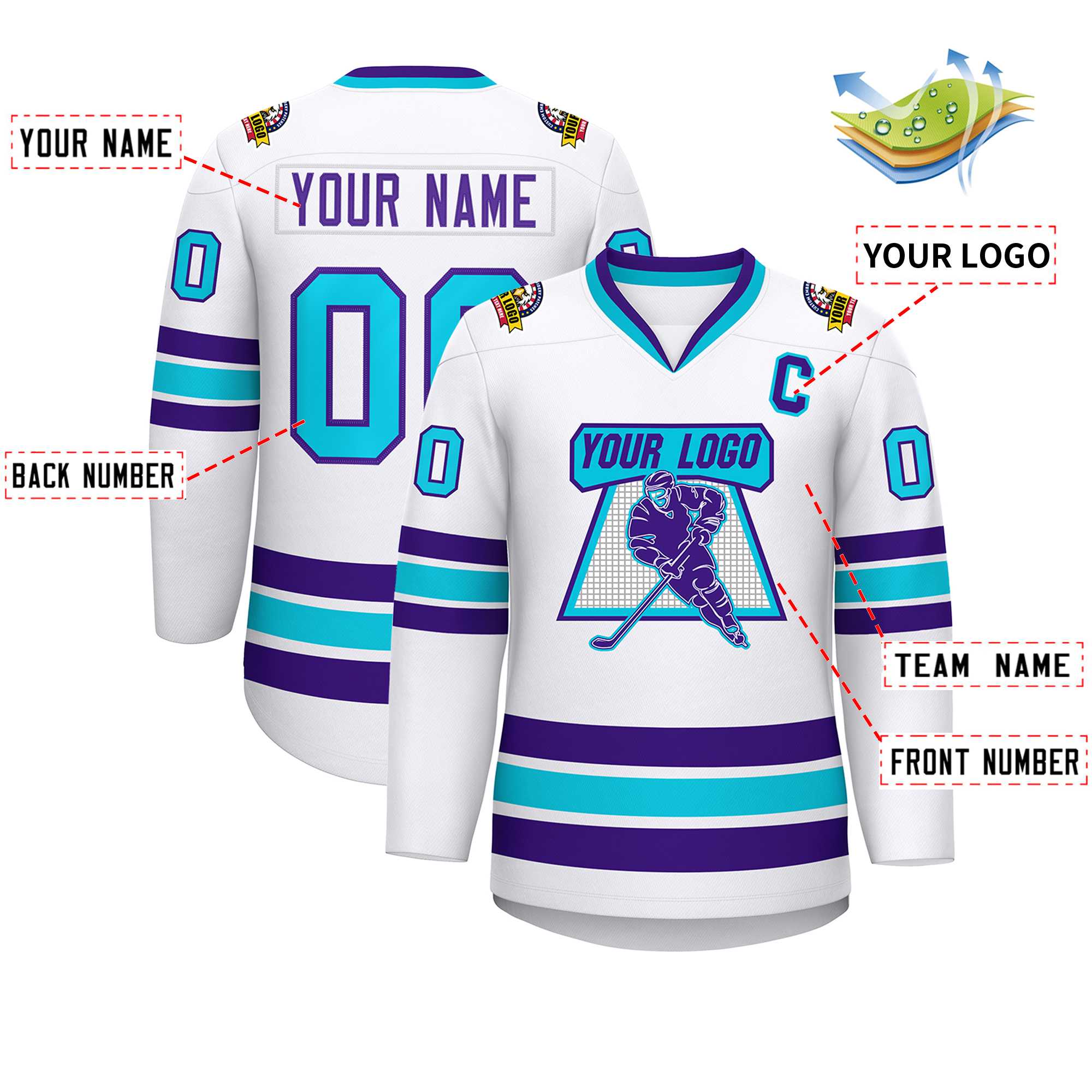Custom White Purple-Powder Blue Classic Style Hockey Jersey | KXKSHOP