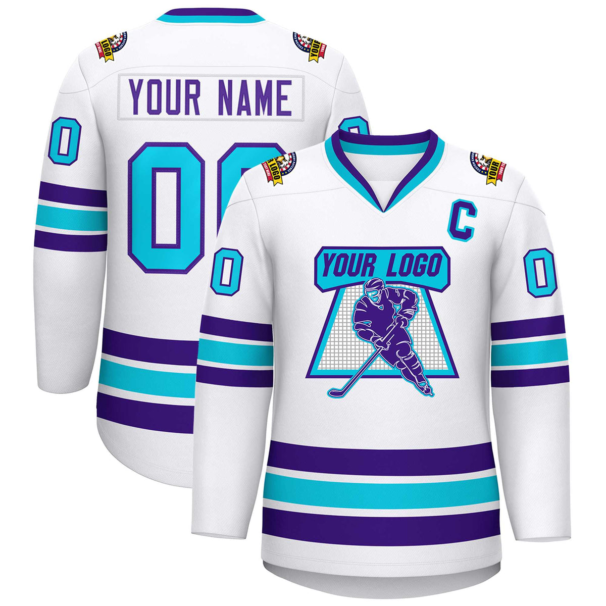 Custom White Purple-Powder Blue Classic Style Hockey Jersey | KXKSHOP