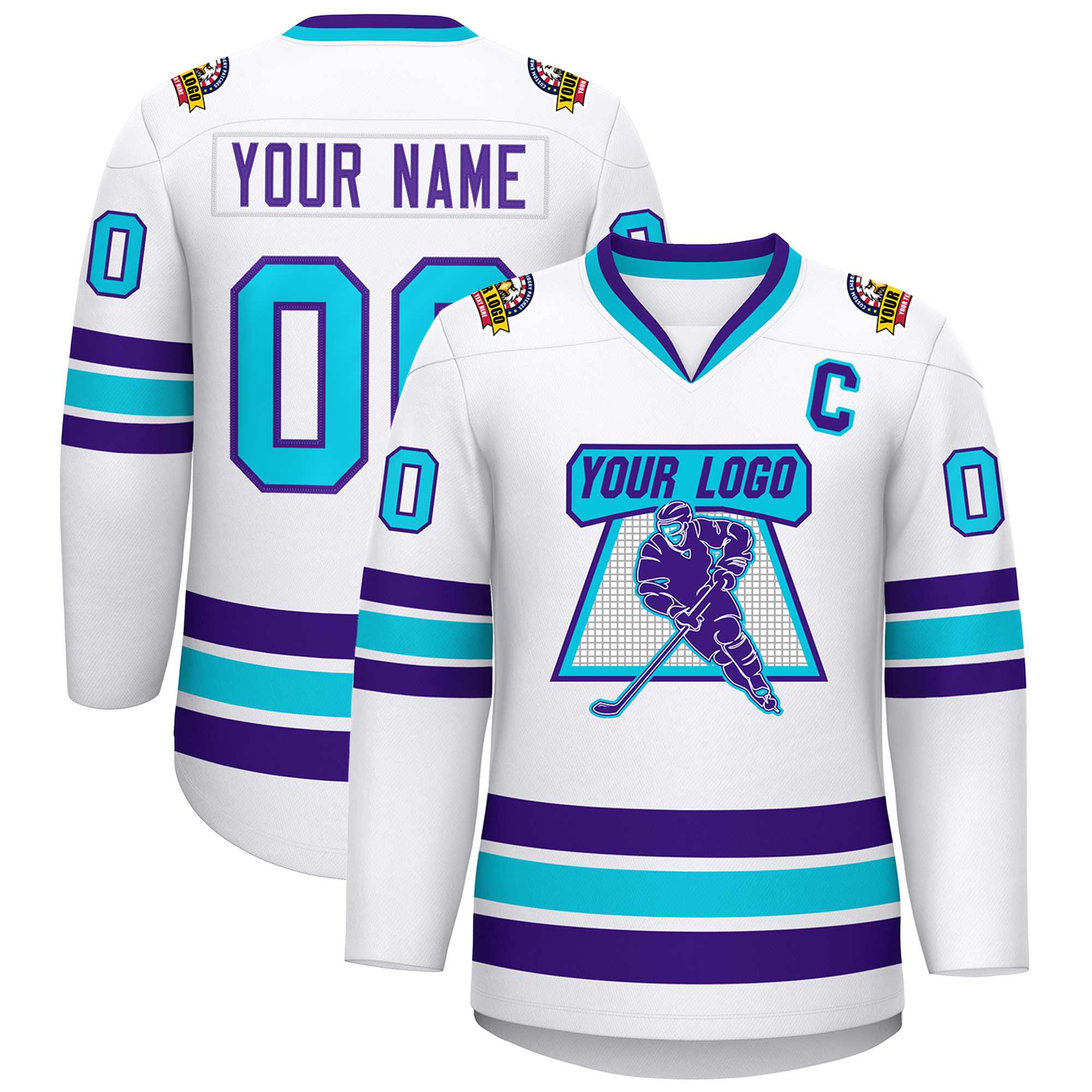 Custom White Purple-Powder Blue Classic Style Hockey Jersey | KXKSHOP