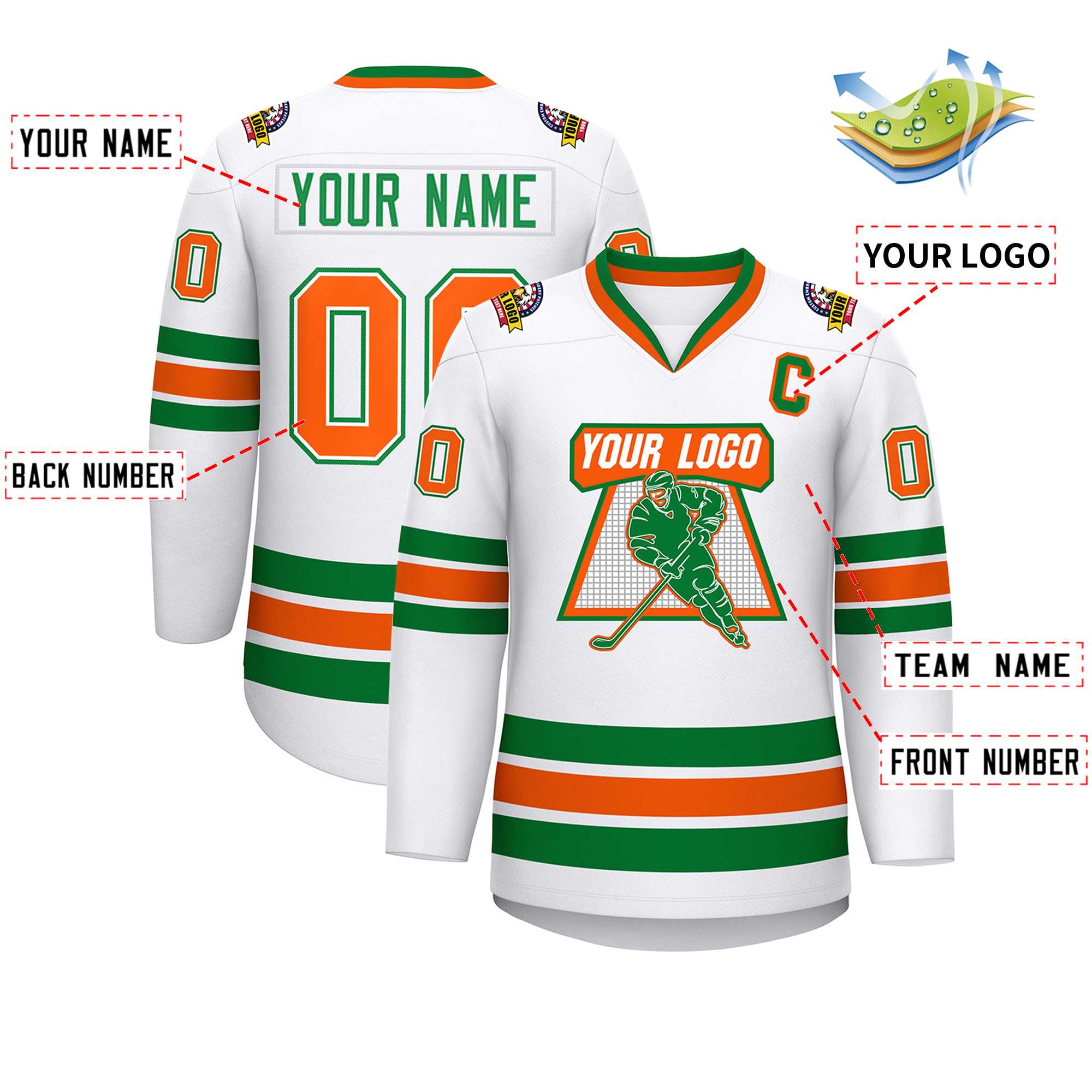 Custom White Kelly Green White-Orange Classic Style Hockey Jersey | KXKSHOP