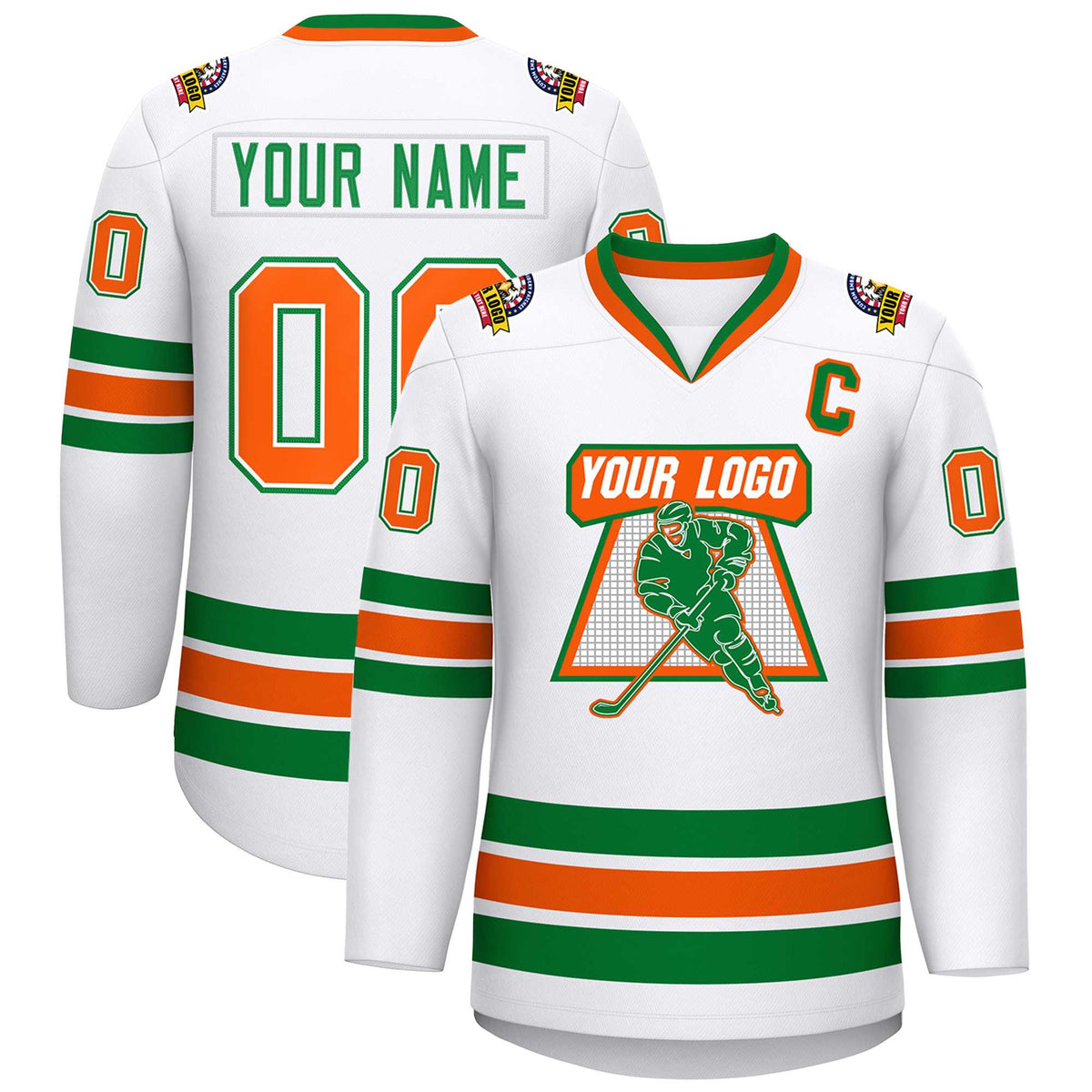 Custom White Kelly Green White-Orange Classic Style Hockey Jersey | KXKSHOP
