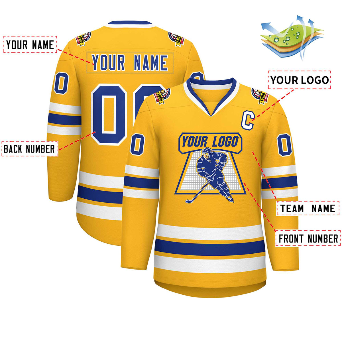 Custom Gold Royal-White Classic Style Hockey Jersey | KXKSHOP