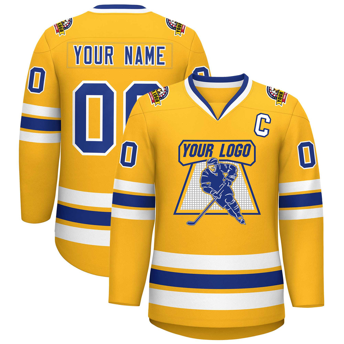 Custom Gold Royal-White Classic Style Hockey Jersey | KXKSHOP