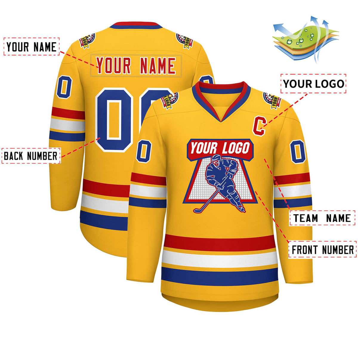 Custom Gold Royal White-Red Classic Style Hockey Jersey | KXKSHOP