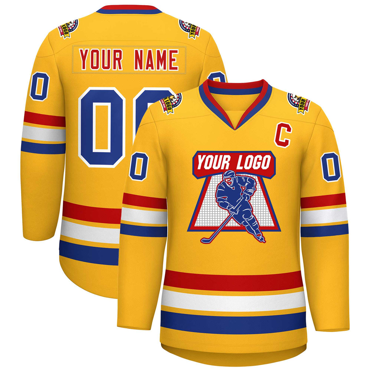 Custom Gold Royal White-Red Classic Style Hockey Jersey | KXKSHOP