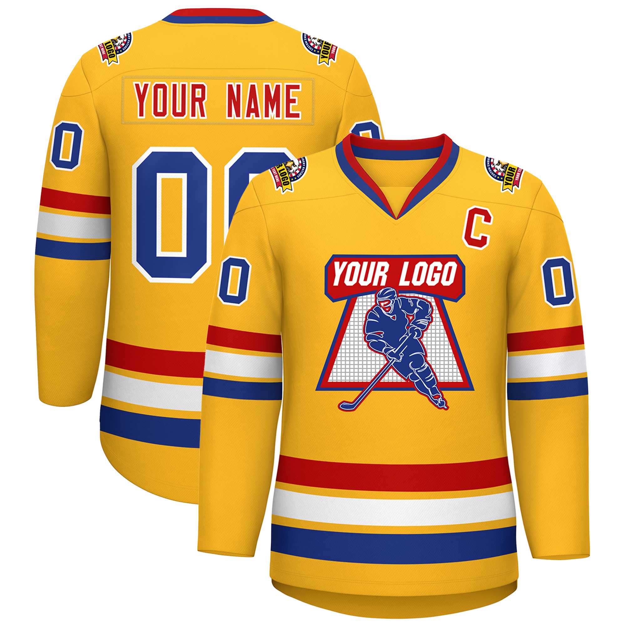 Custom Gold Royal White-Red Classic Style Hockey Jersey | KXKSHOP