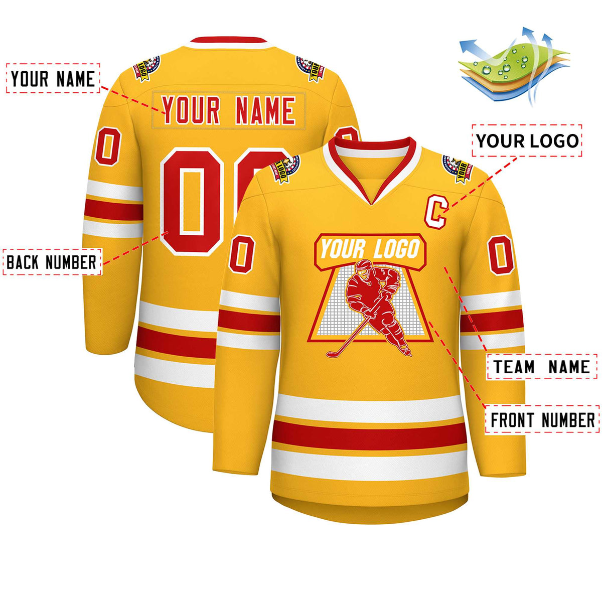 Custom Gold Red-White Classic Style Hockey Jersey | KXKSHOP