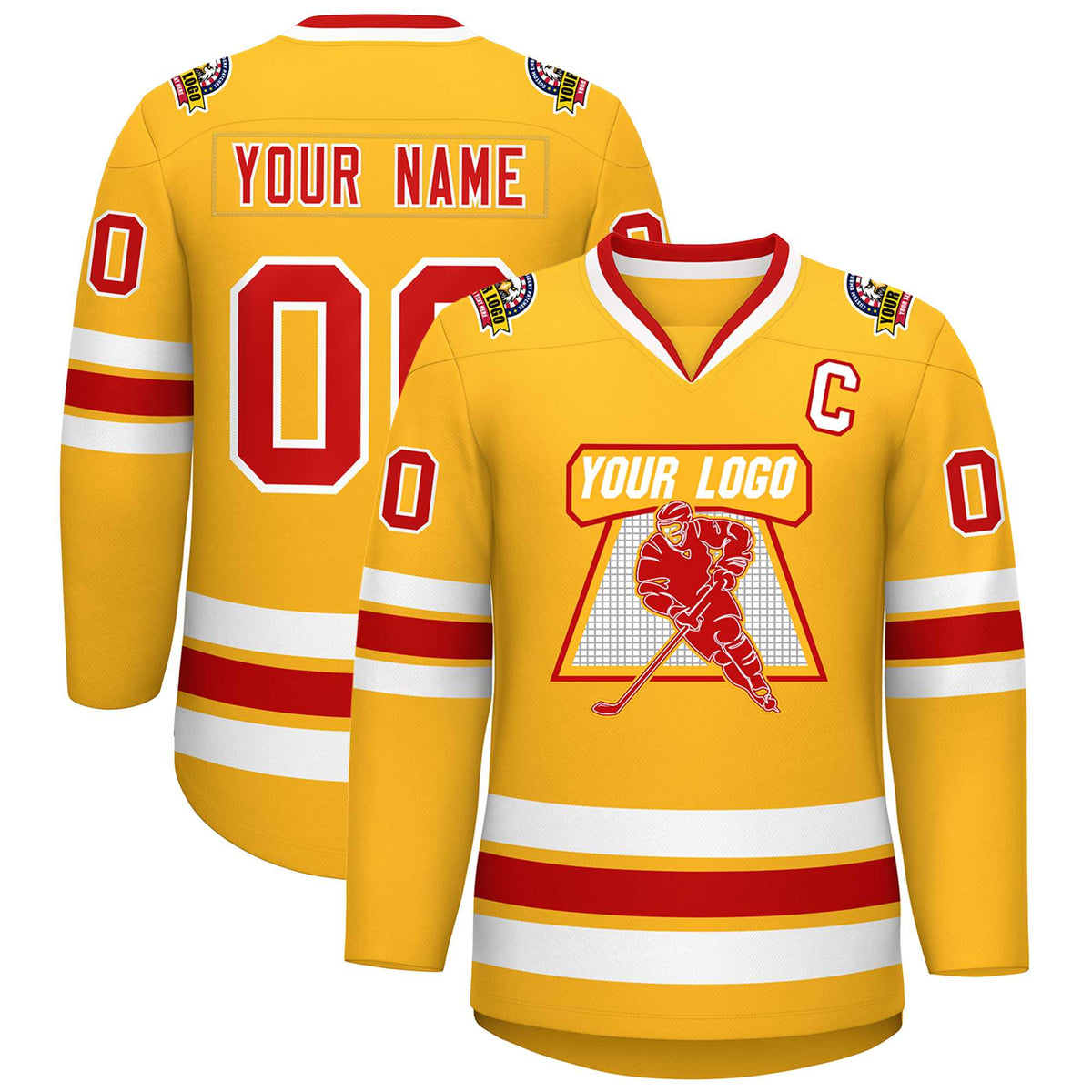Custom Gold Red-White Classic Style Hockey Jersey | KXKSHOP