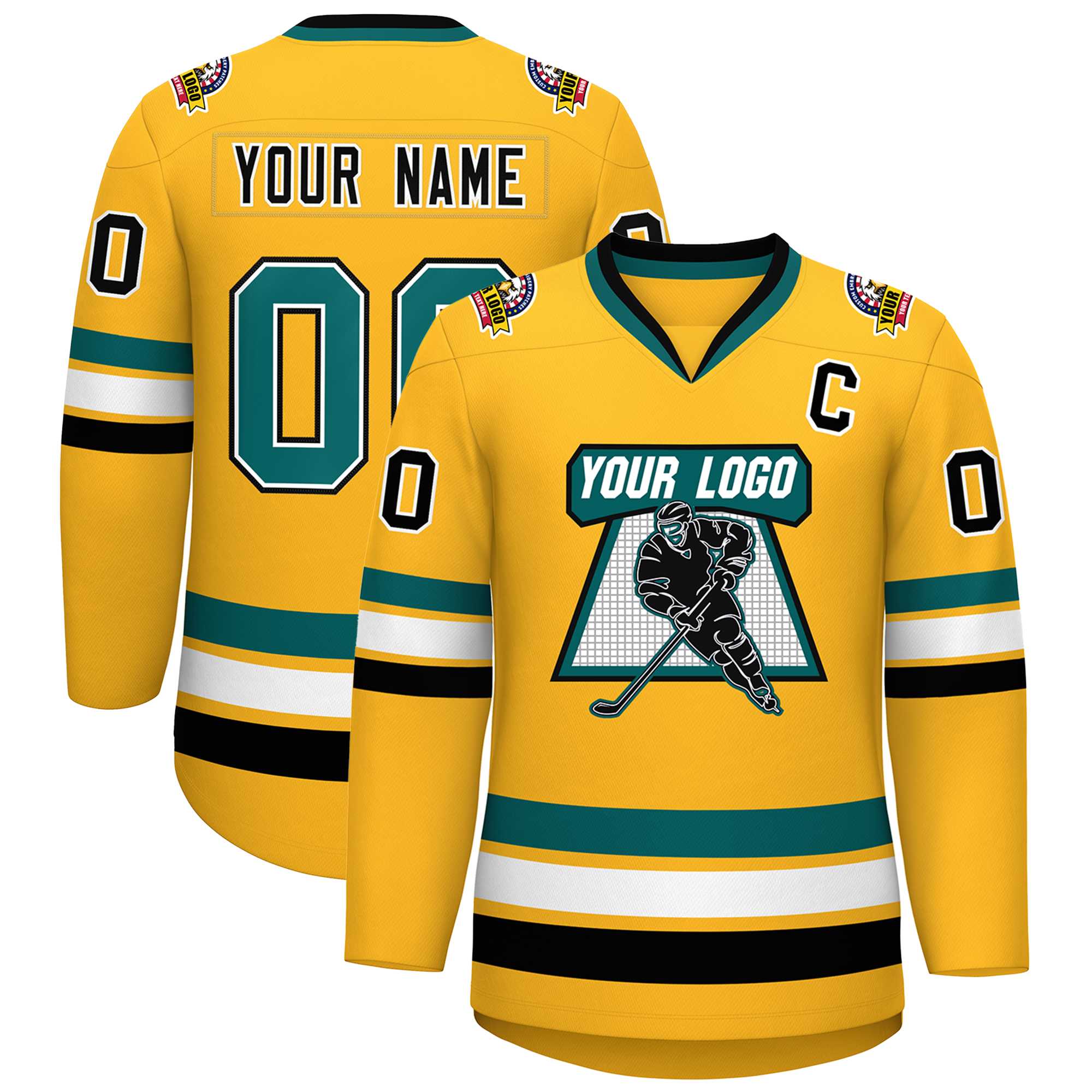 Custom Gold Aqua White-Black Classic Style Hockey Jersey | KXKSHOP