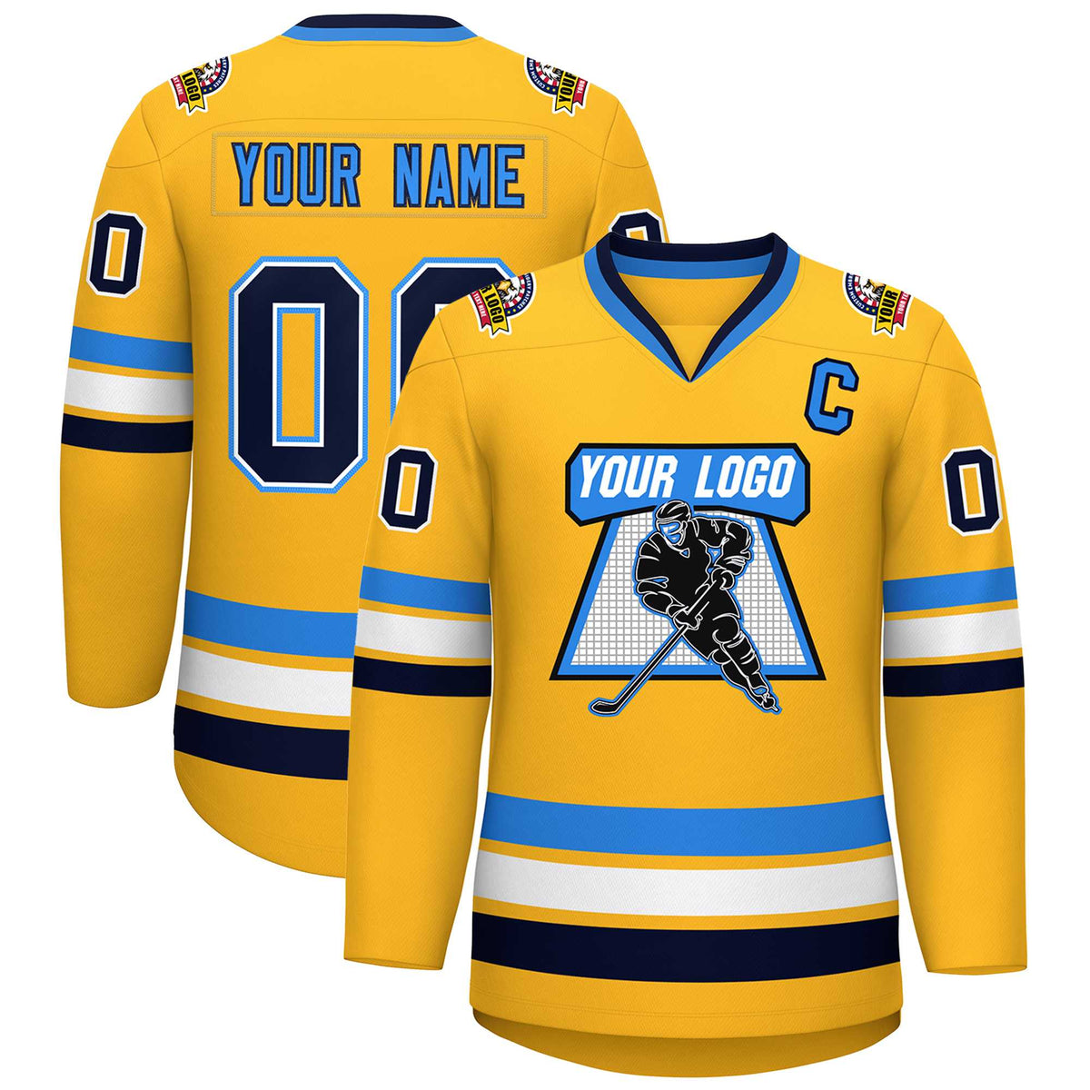 Custom Gold Navy White-Powder Blue Classic Style Hockey Jersey | KXKSHOP