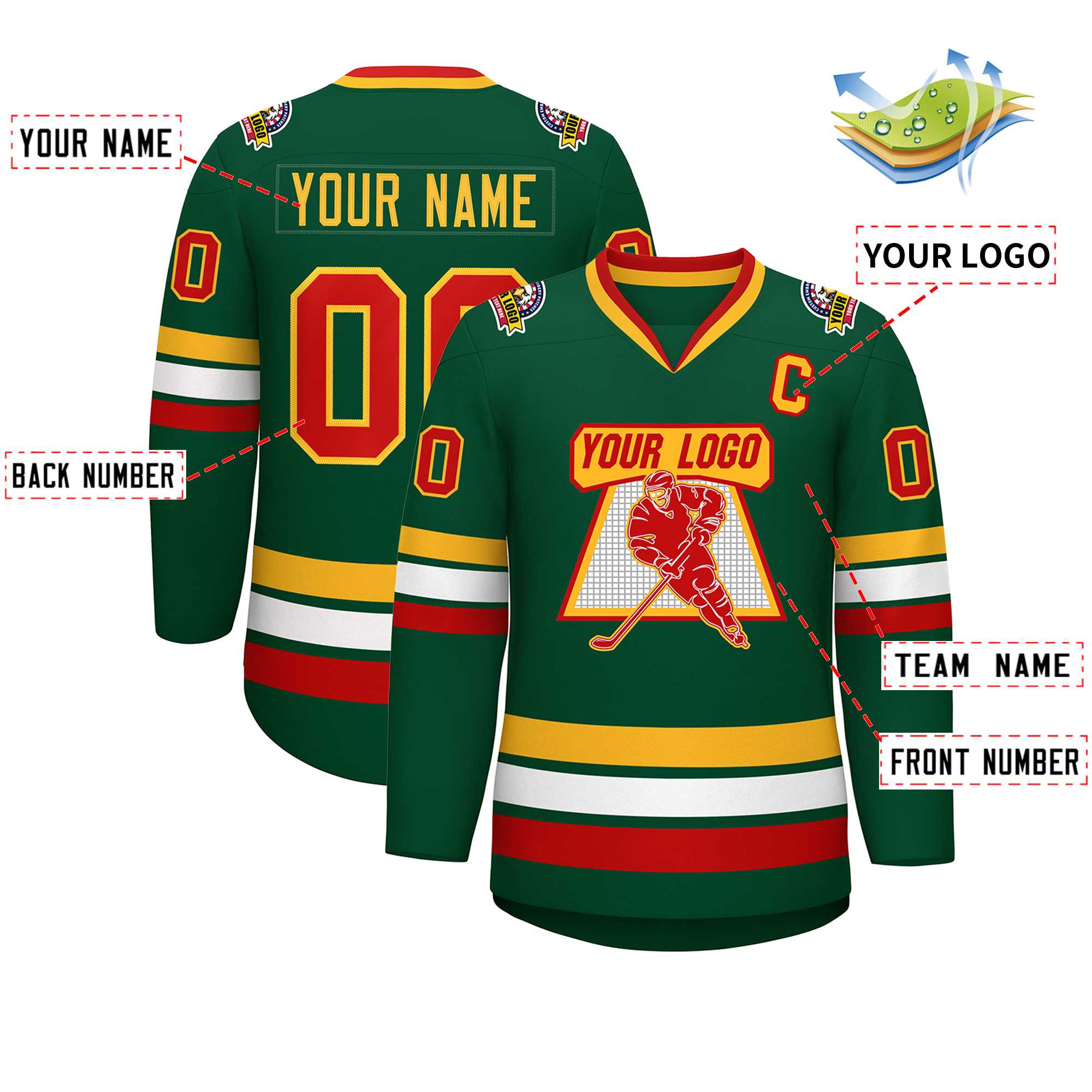 Custom Green Red-Gold Classic Style Hockey Jersey | KXKSHOP
