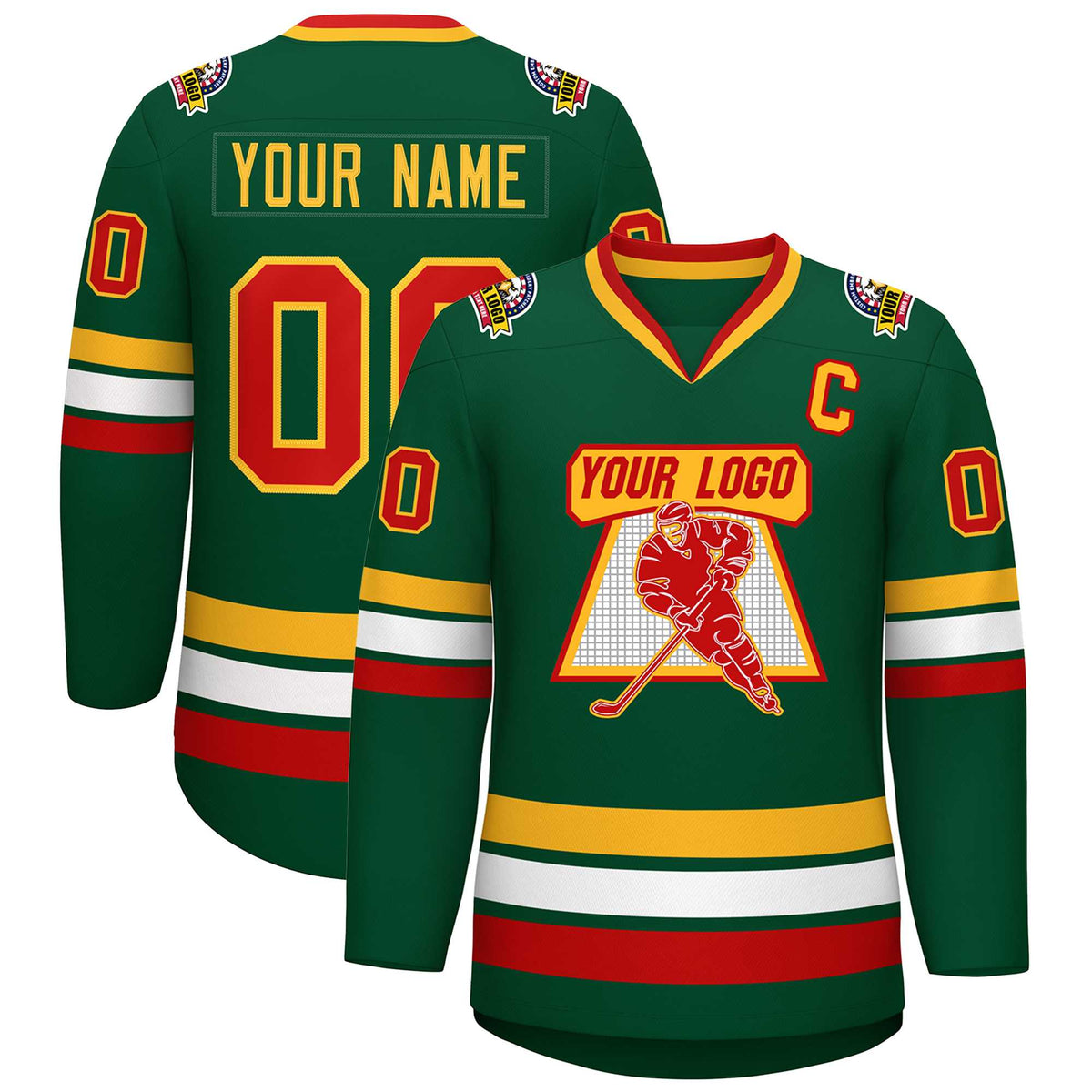 Custom Green Red-Gold Classic Style Hockey Jersey | KXKSHOP