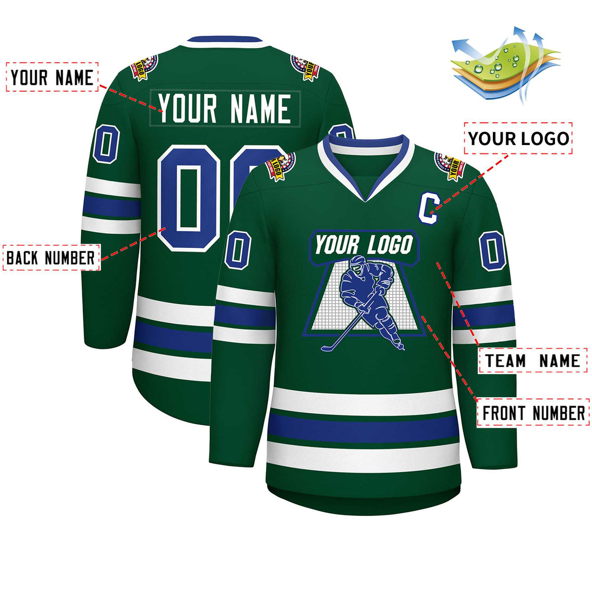 Custom Green Royal-White Classic Style Hockey Jersey | KXKSHOP