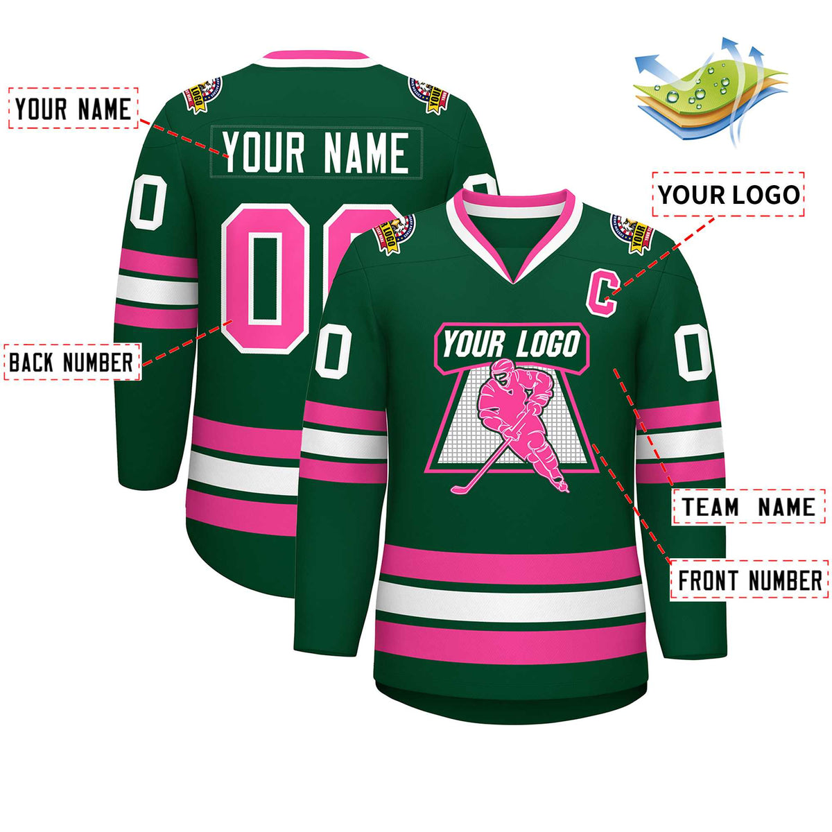 Custom Green Pink-White Classic Style Hockey Jersey | KXKSHOP