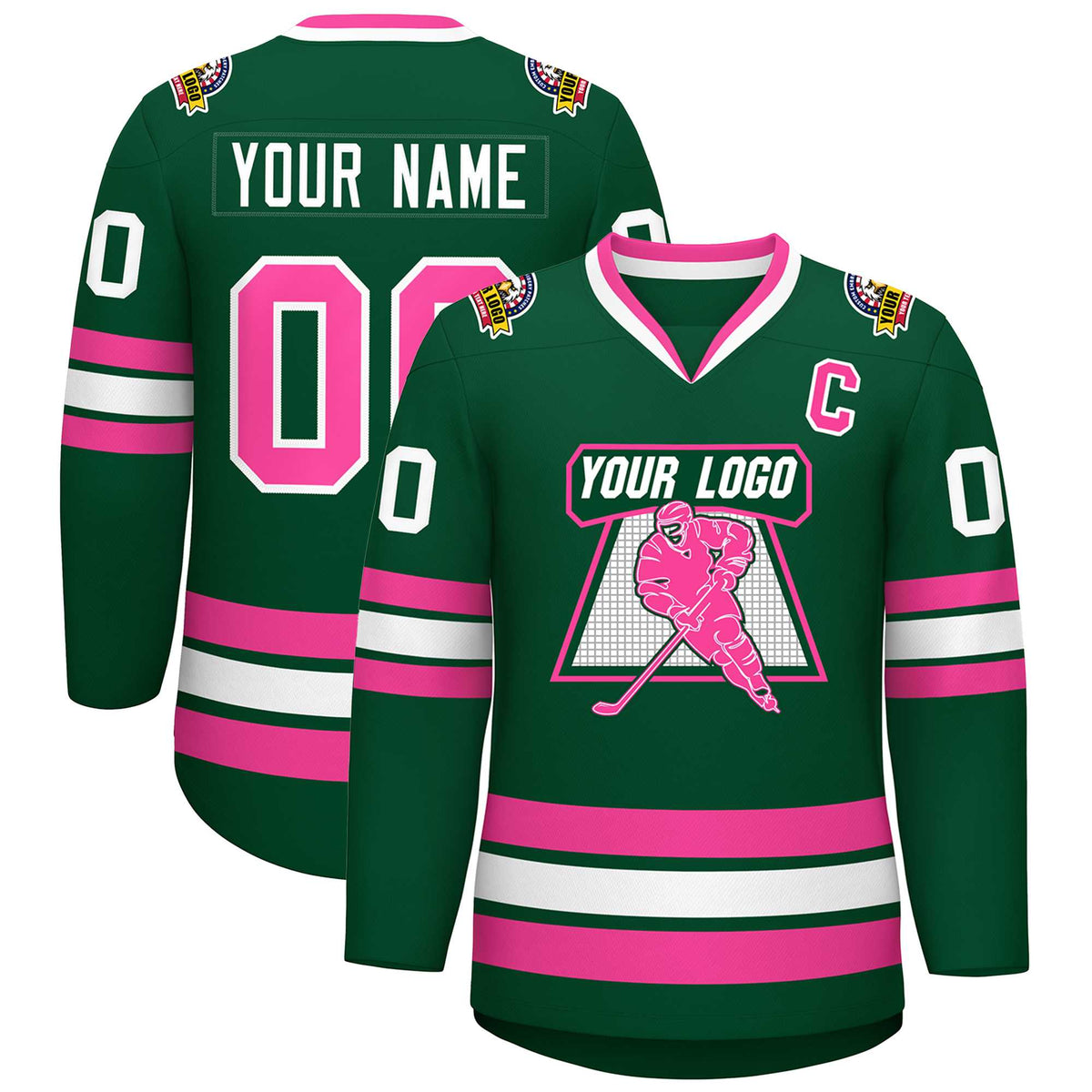 Custom Green Pink-White Classic Style Hockey Jersey | KXKSHOP