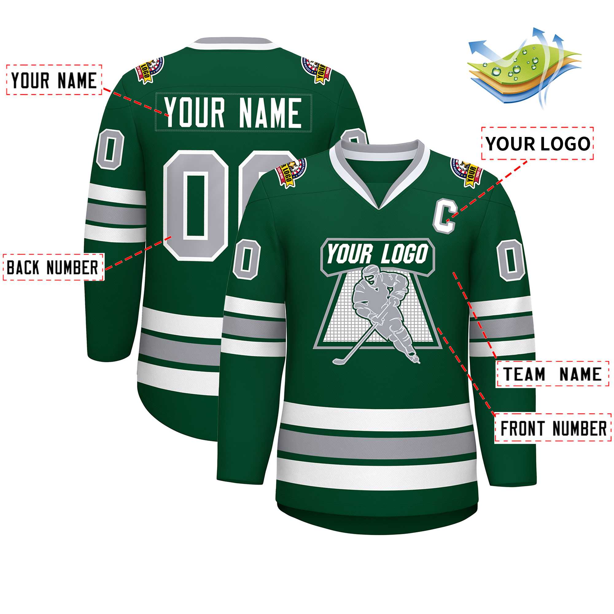 Custom Green Gray-White Classic Style Hockey Jersey | KXKSHOP