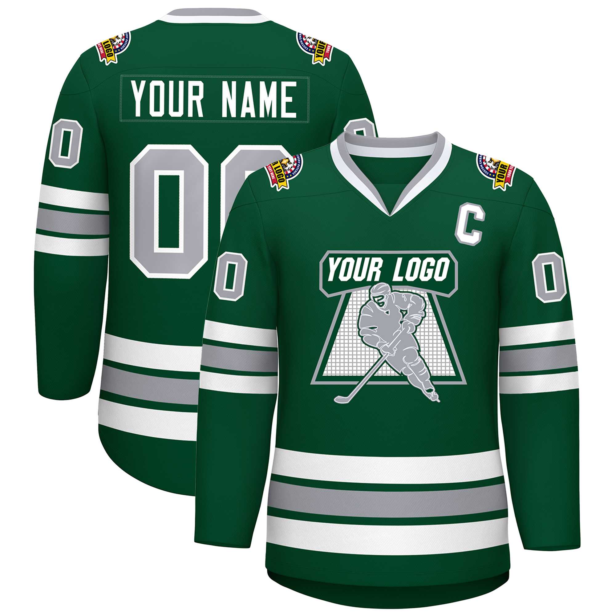 Custom Green Gray-White Classic Style Hockey Jersey | KXKSHOP
