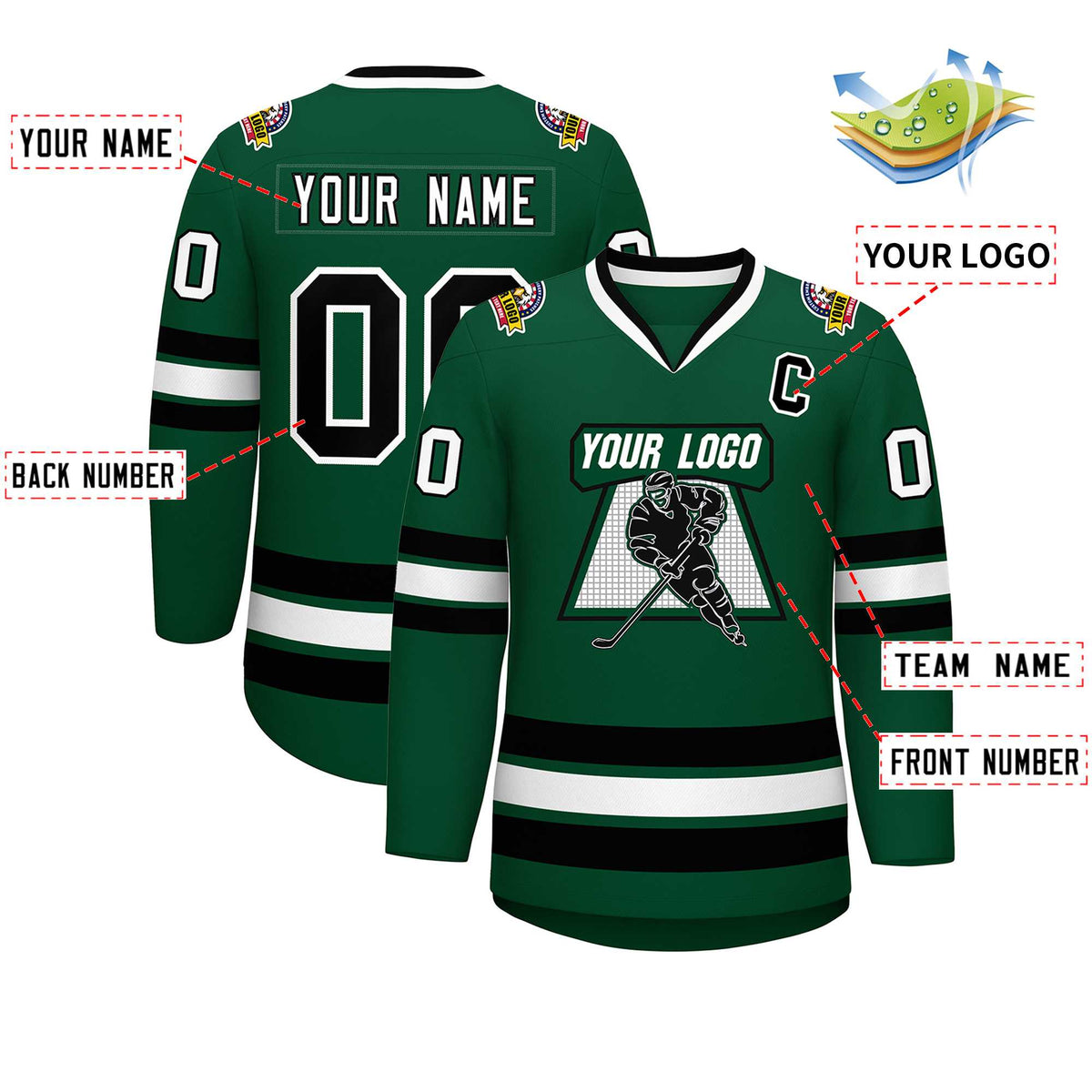 Custom Green Black-White Classic Style Hockey Jersey | KXKSHOP