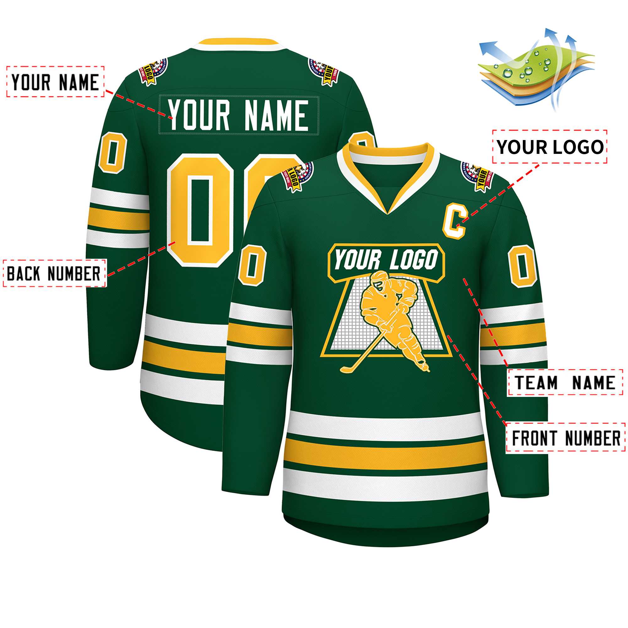 Custom Green Gold-White Classic Style Hockey Jersey | KXKSHOP