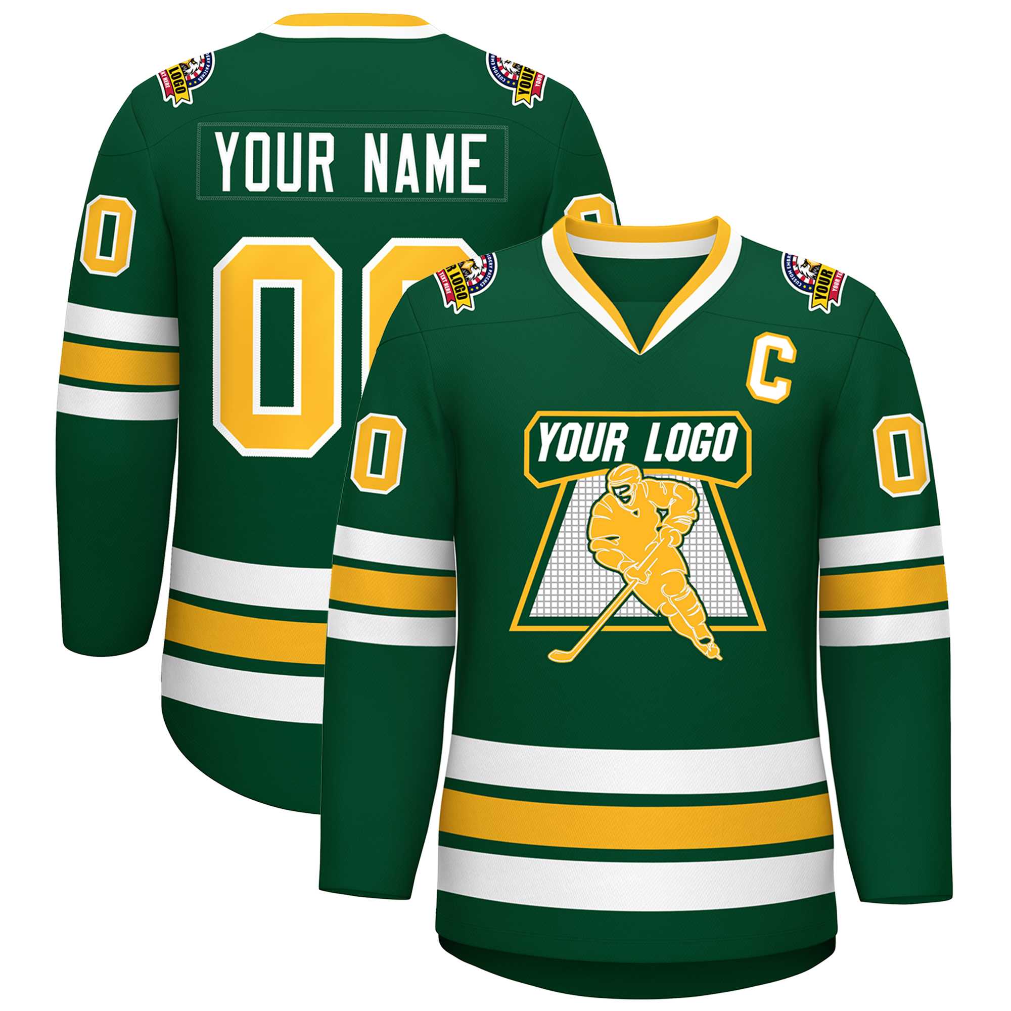 Custom Green Gold-White Classic Style Hockey Jersey | KXKSHOP
