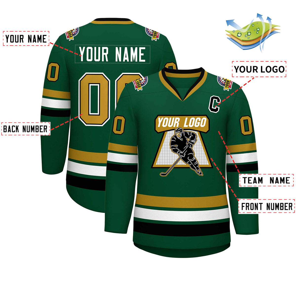 Custom Green Old Gold Black-White Classic Style Hockey Jersey | KXKSHOP