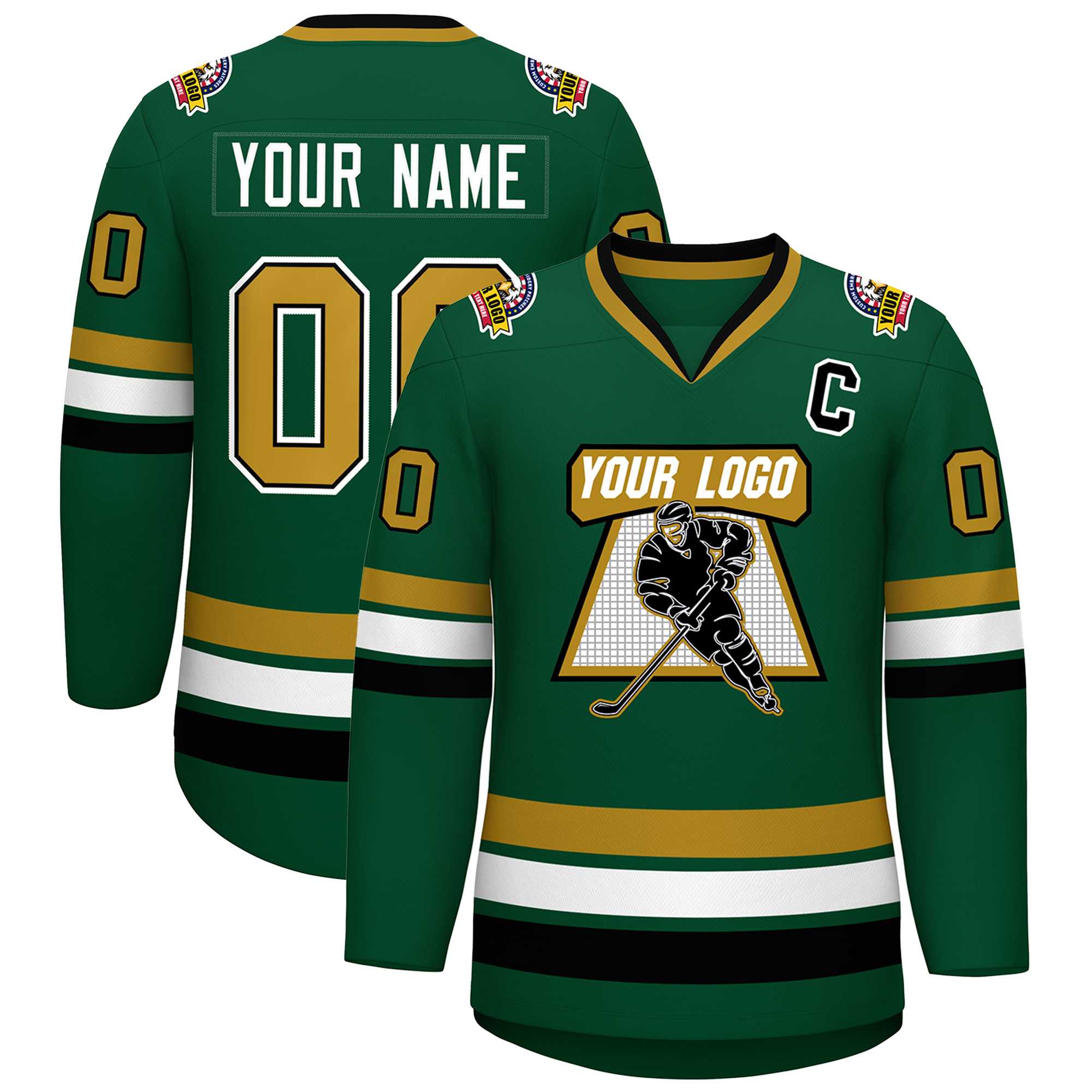 Custom Green Old Gold Black-White Classic Style Hockey Jersey | KXKSHOP