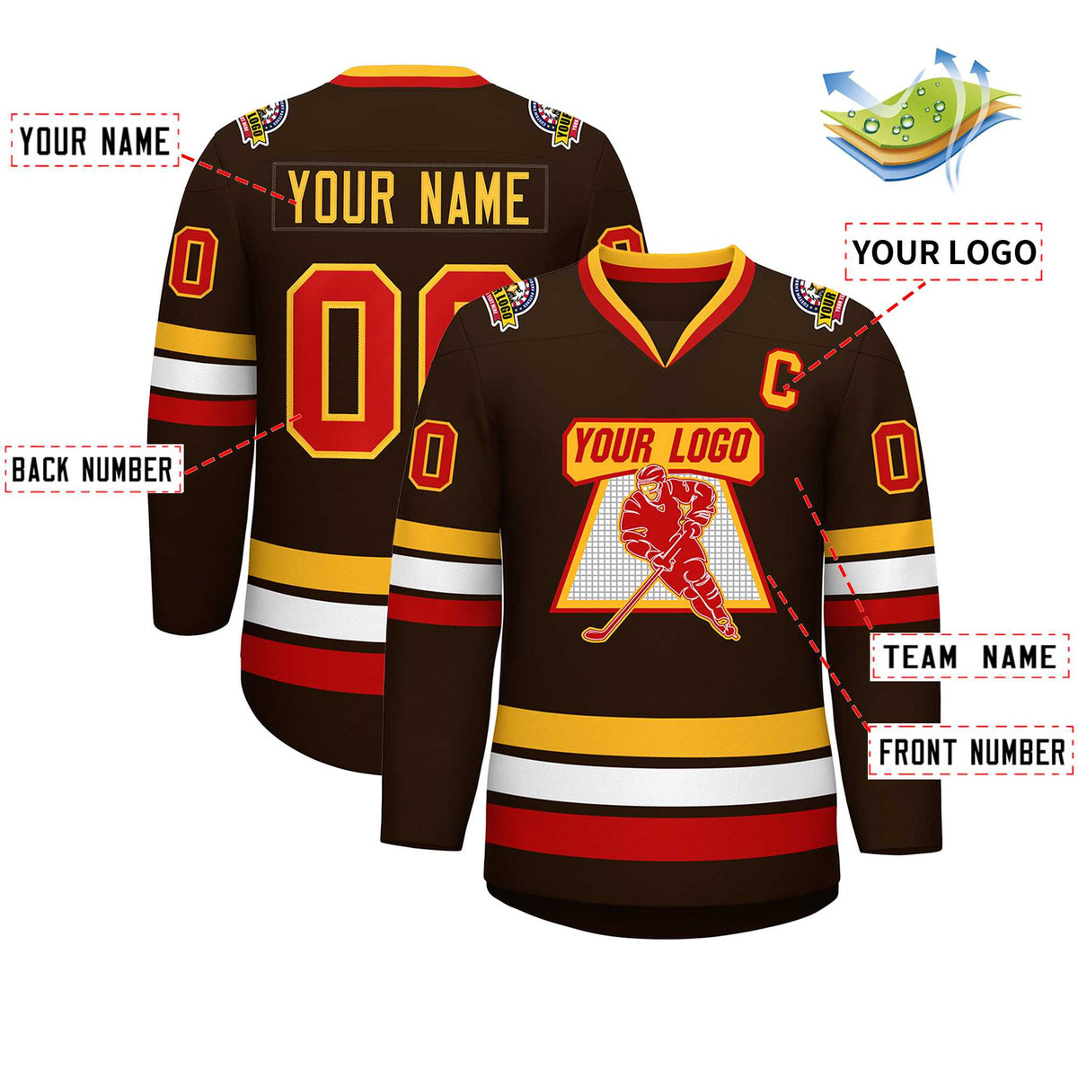 Custom Brown Red-Gold Classic Style Hockey Jersey | KXKSHOP