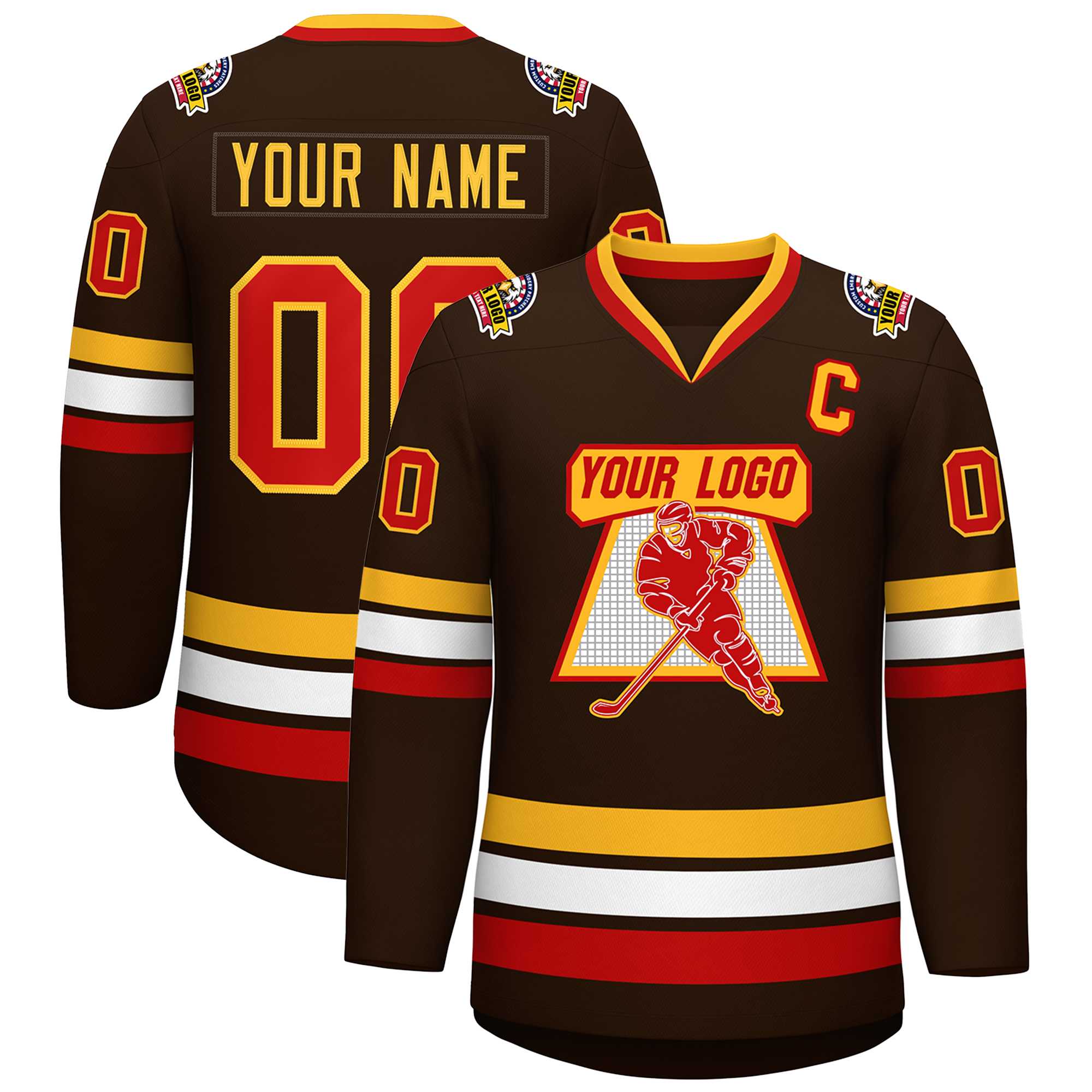 Custom Brown Red-Gold Classic Style Hockey Jersey | KXKSHOP