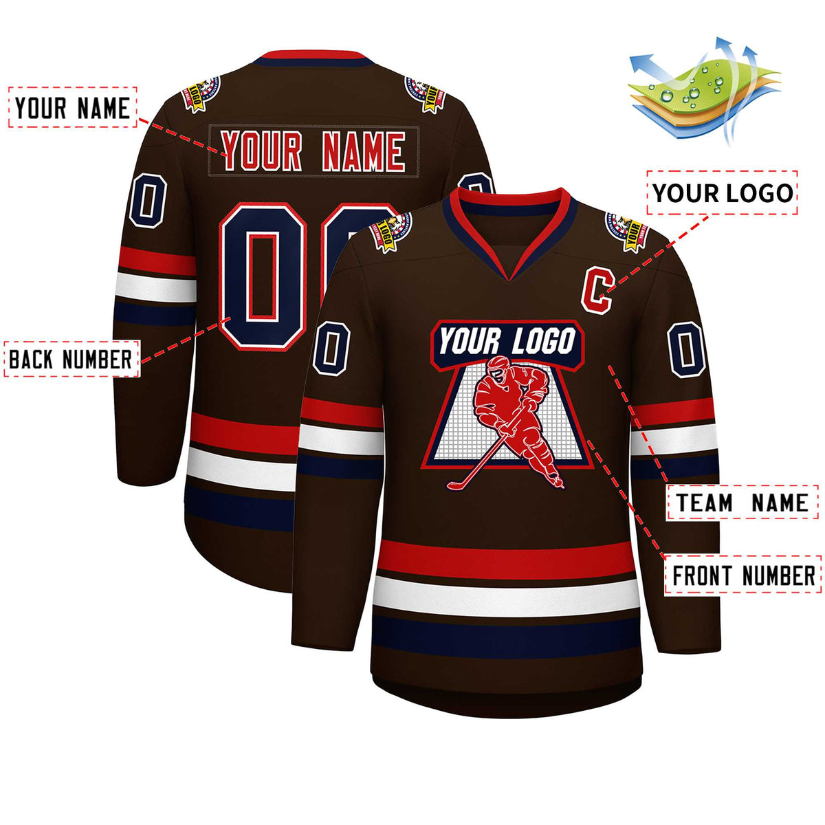 Custom Brown Navy White-Red Classic Style Hockey Jersey | KXKSHOP