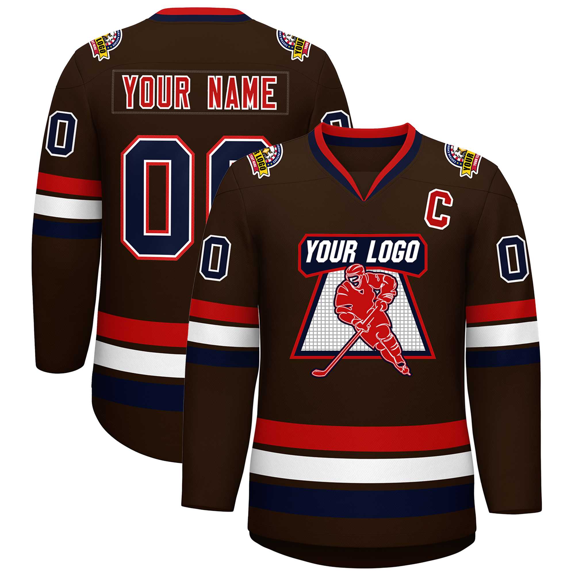 Custom Brown Navy White-Red Classic Style Hockey Jersey | KXKSHOP