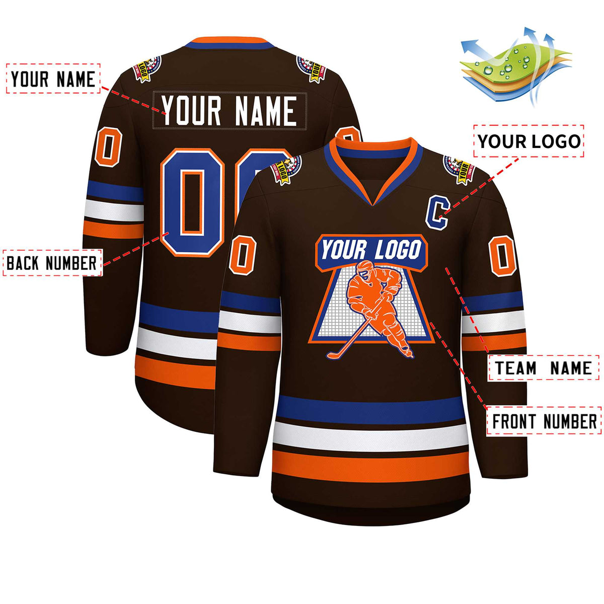 Custom Brown Royal White-Orange Classic Style Hockey Jersey | KXKSHOP
