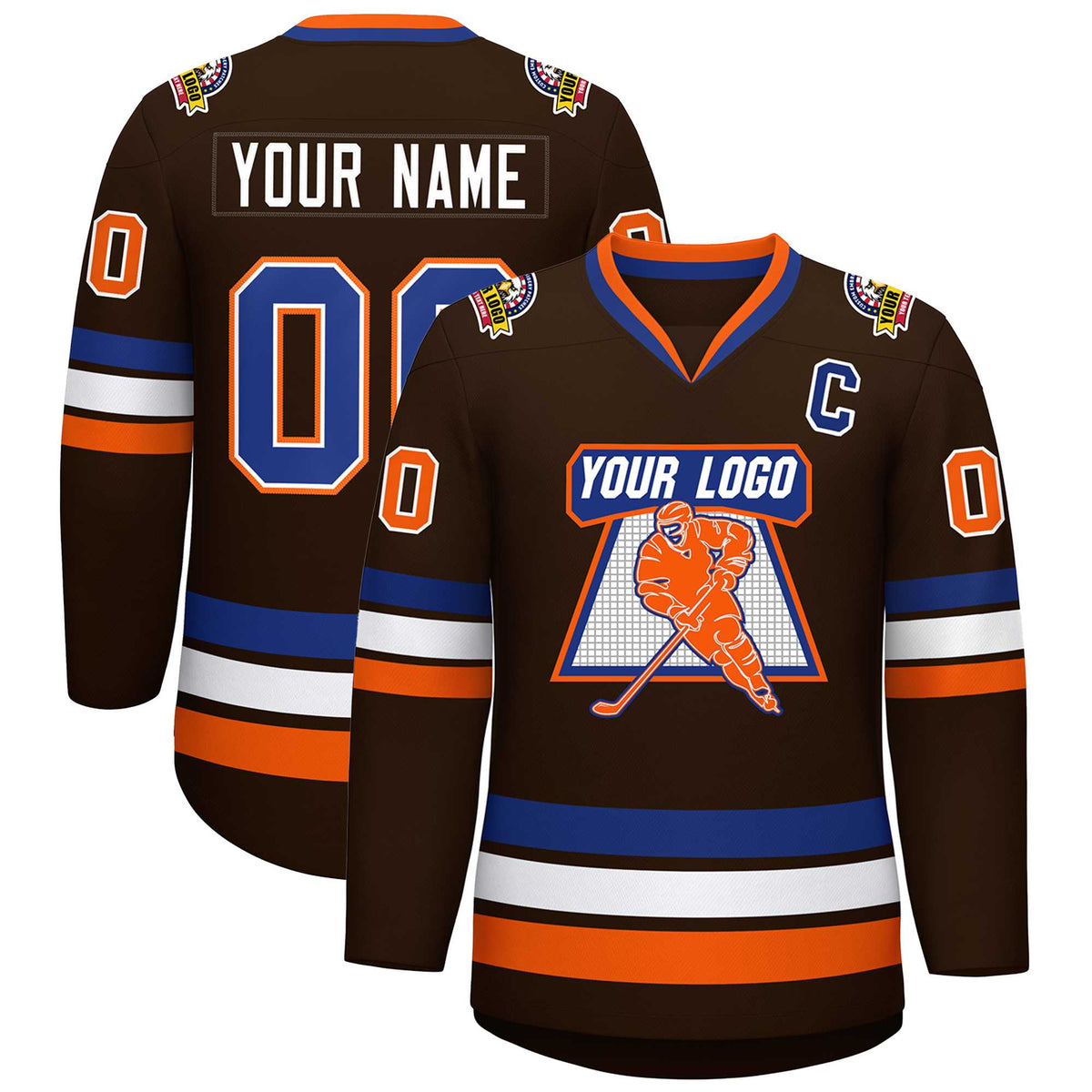 Custom Brown Royal White-Orange Classic Style Hockey Jersey | KXKSHOP