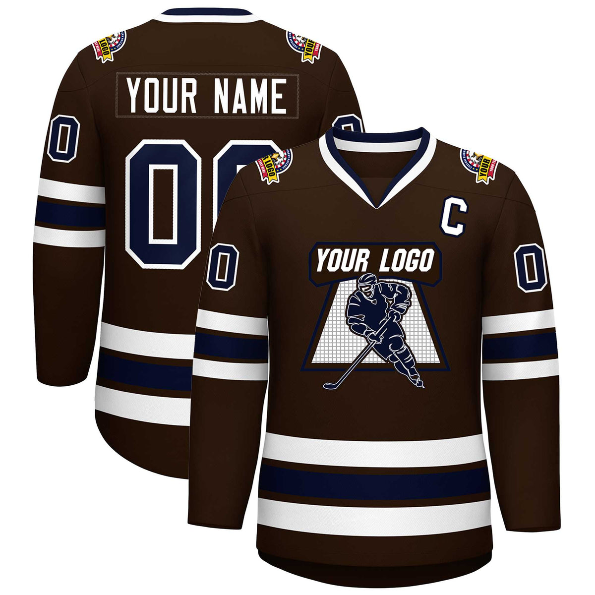 Custom Brown Navy-White Classic Style Hockey Jersey | KXKSHOP