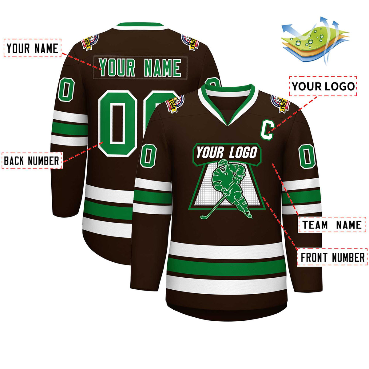 Custom Brown Kelly Green-White Classic Style Hockey Jersey | KXKSHOP