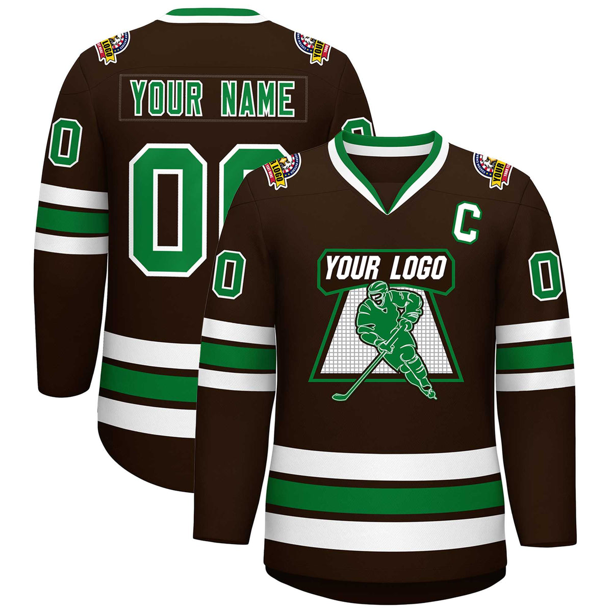 Custom Brown Kelly Green-White Classic Style Hockey Jersey | KXKSHOP