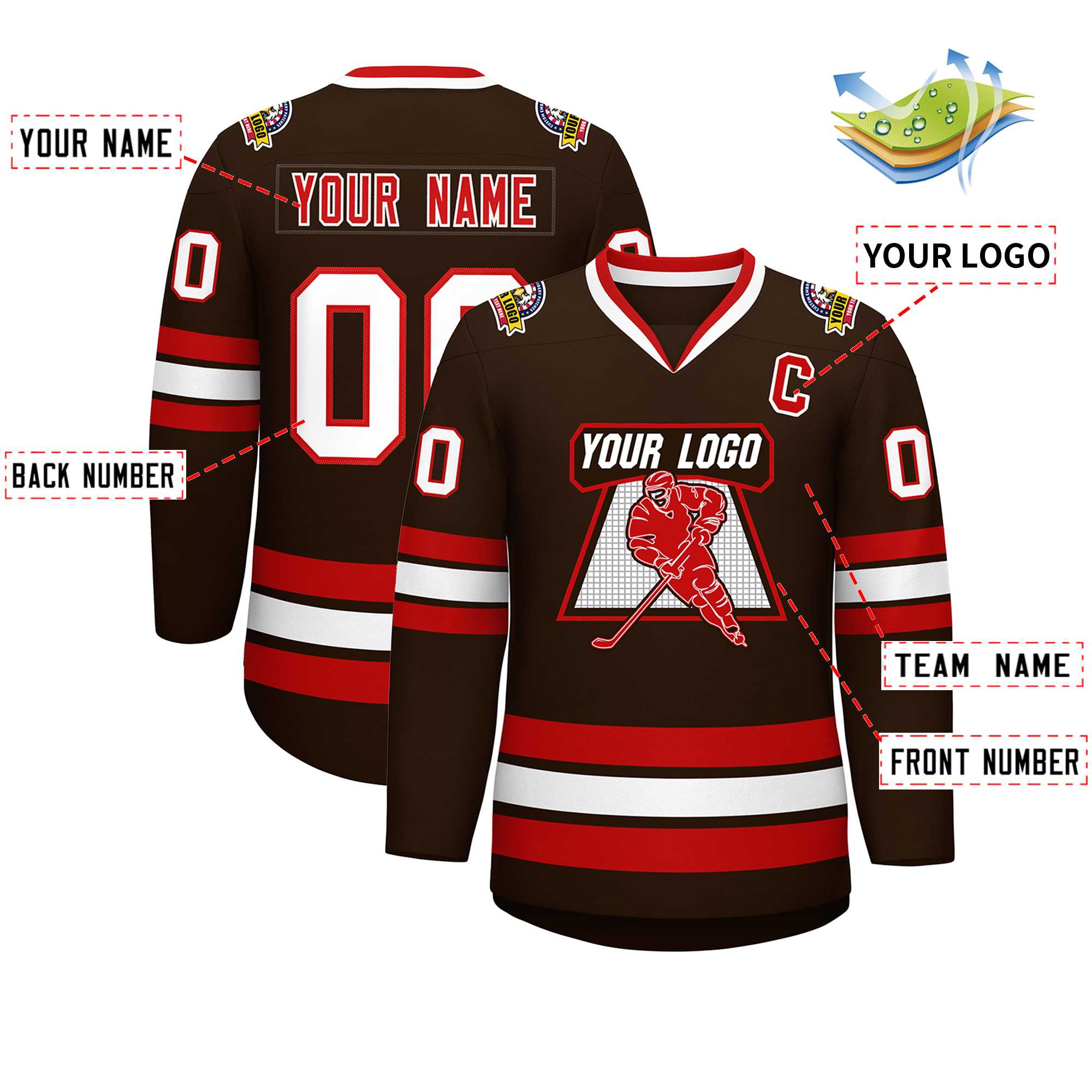 Custom Brown Red-White Classic Style Hockey Jersey | KXKSHOP