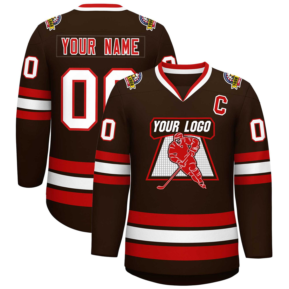 Custom Brown Red-White Classic Style Hockey Jersey | KXKSHOP