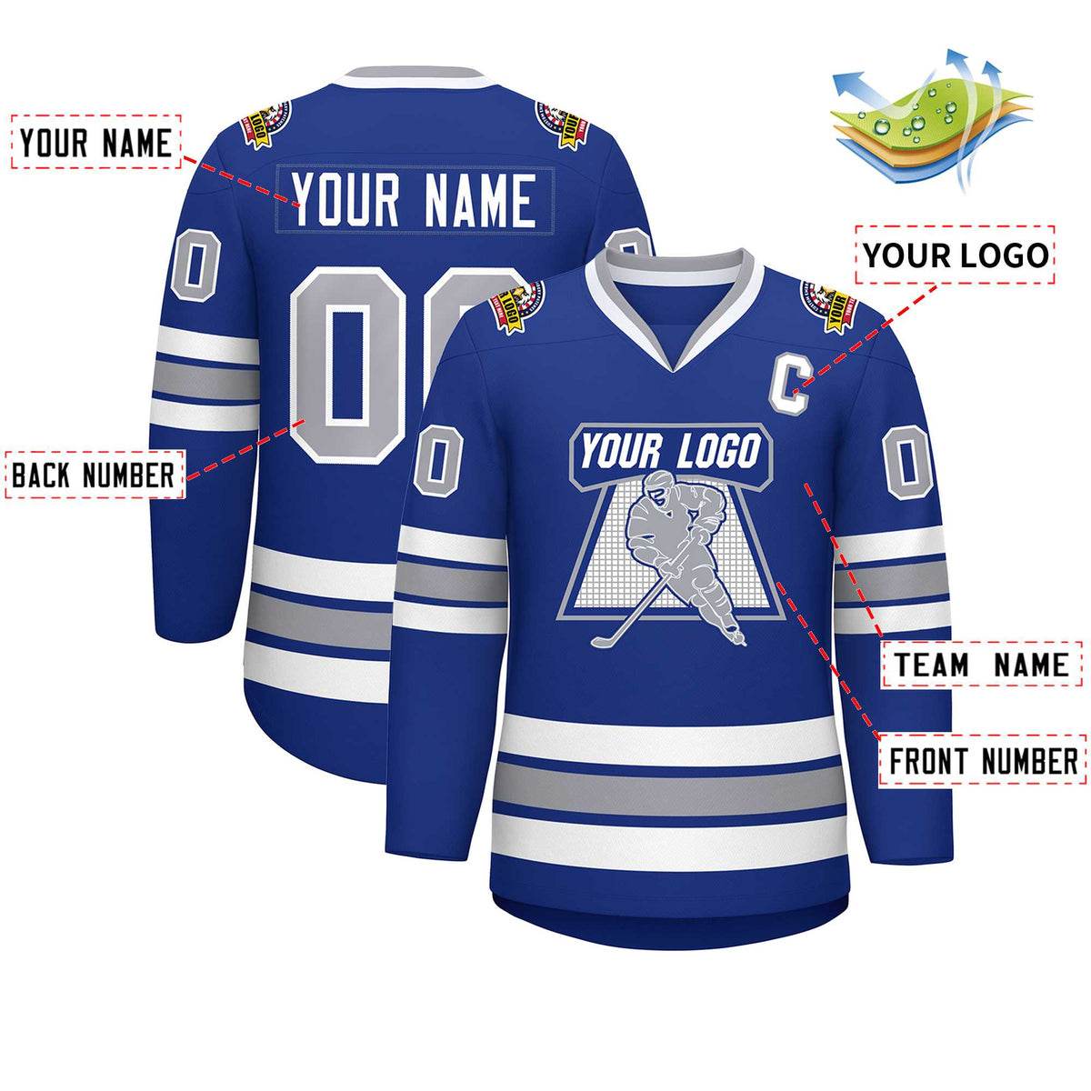 Custom Royal Gray-White Classic Style Hockey Jersey | KXKSHOP