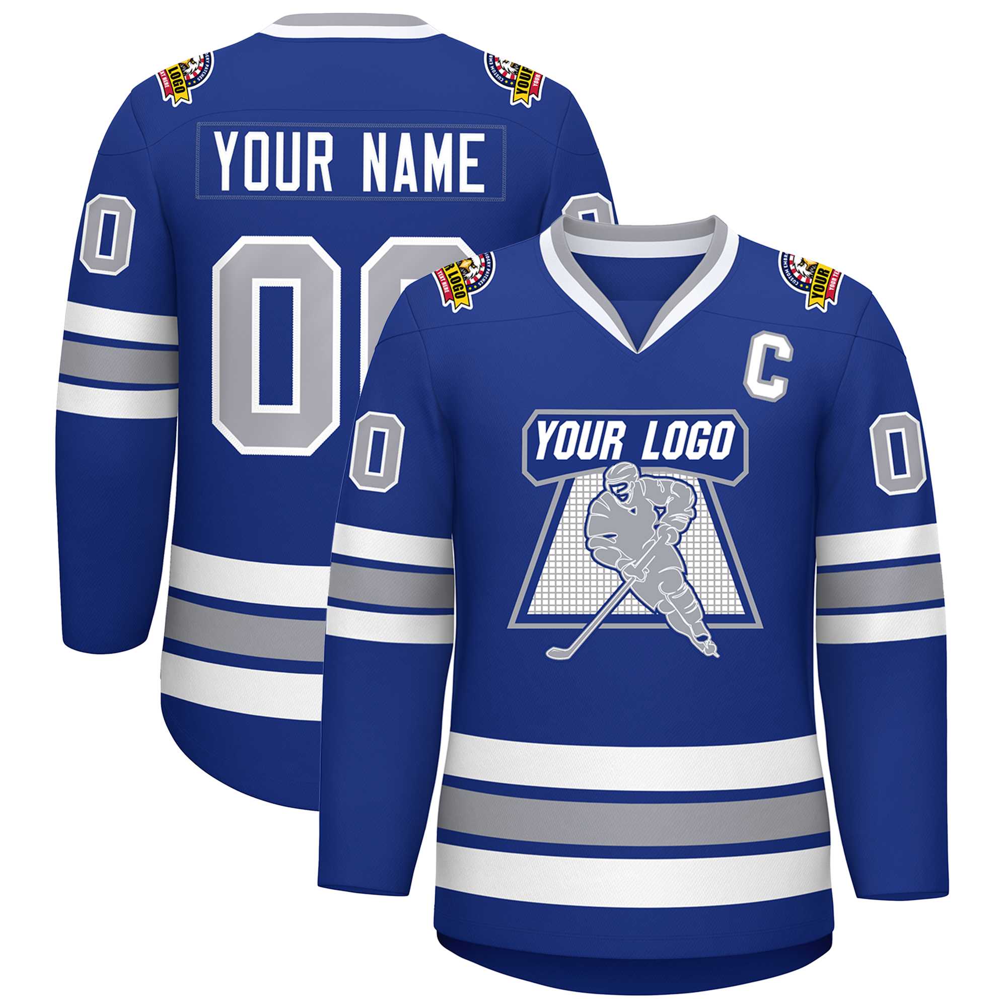 Custom Royal Gray-White Classic Style Hockey Jersey | KXKSHOP