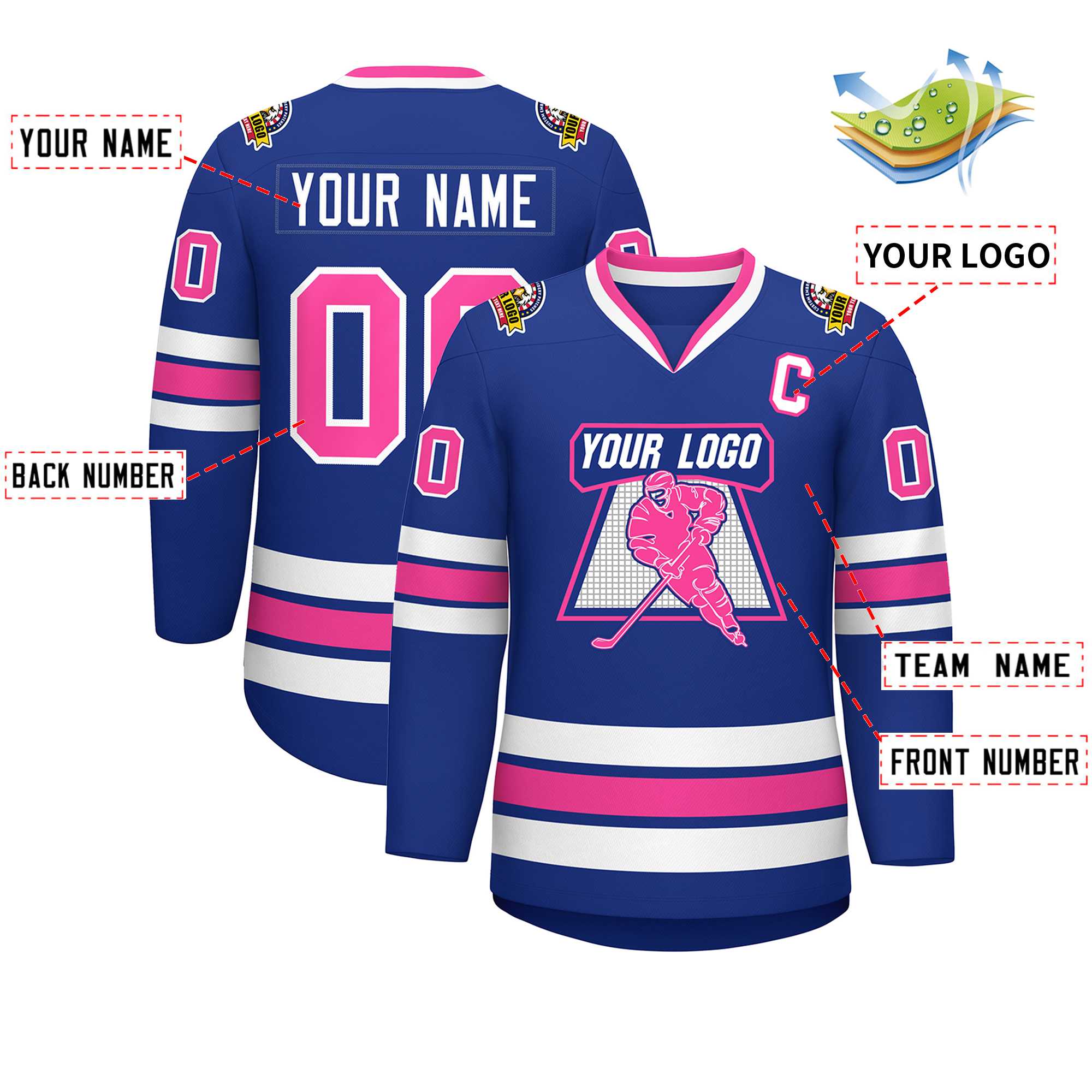Custom Royal Pink-White Classic Style Hockey Jersey | KXKSHOP