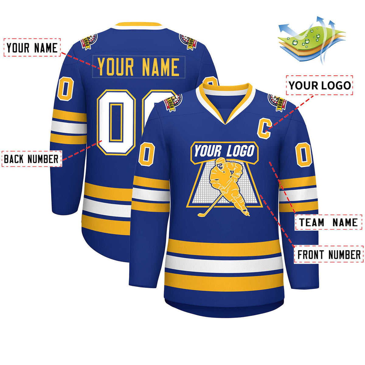 Custom Royal White Royal-Gold Classic Style Hockey Jersey | KXKSHOP