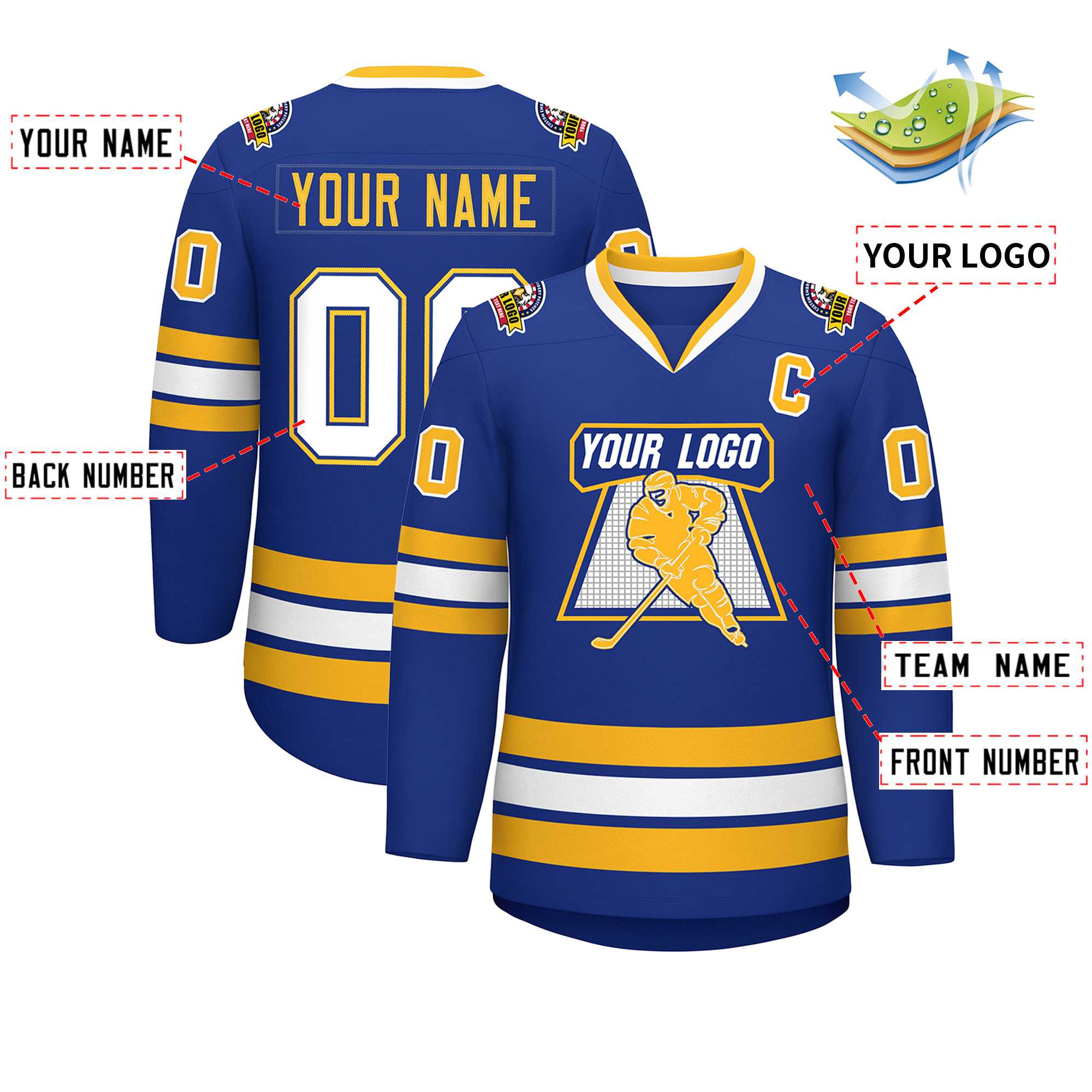 Custom Royal White Royal-Gold Classic Style Hockey Jersey | KXKSHOP