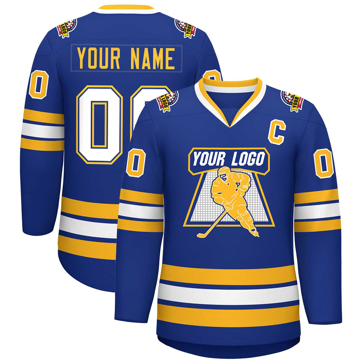 Custom Royal White Royal-Gold Classic Style Hockey Jersey | KXKSHOP