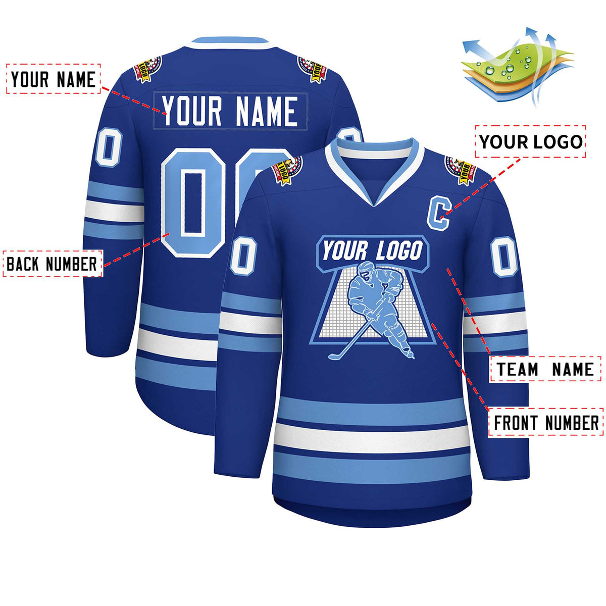 Custom Royal Light Blue-White Classic Style Hockey Jersey | KXKSHOP