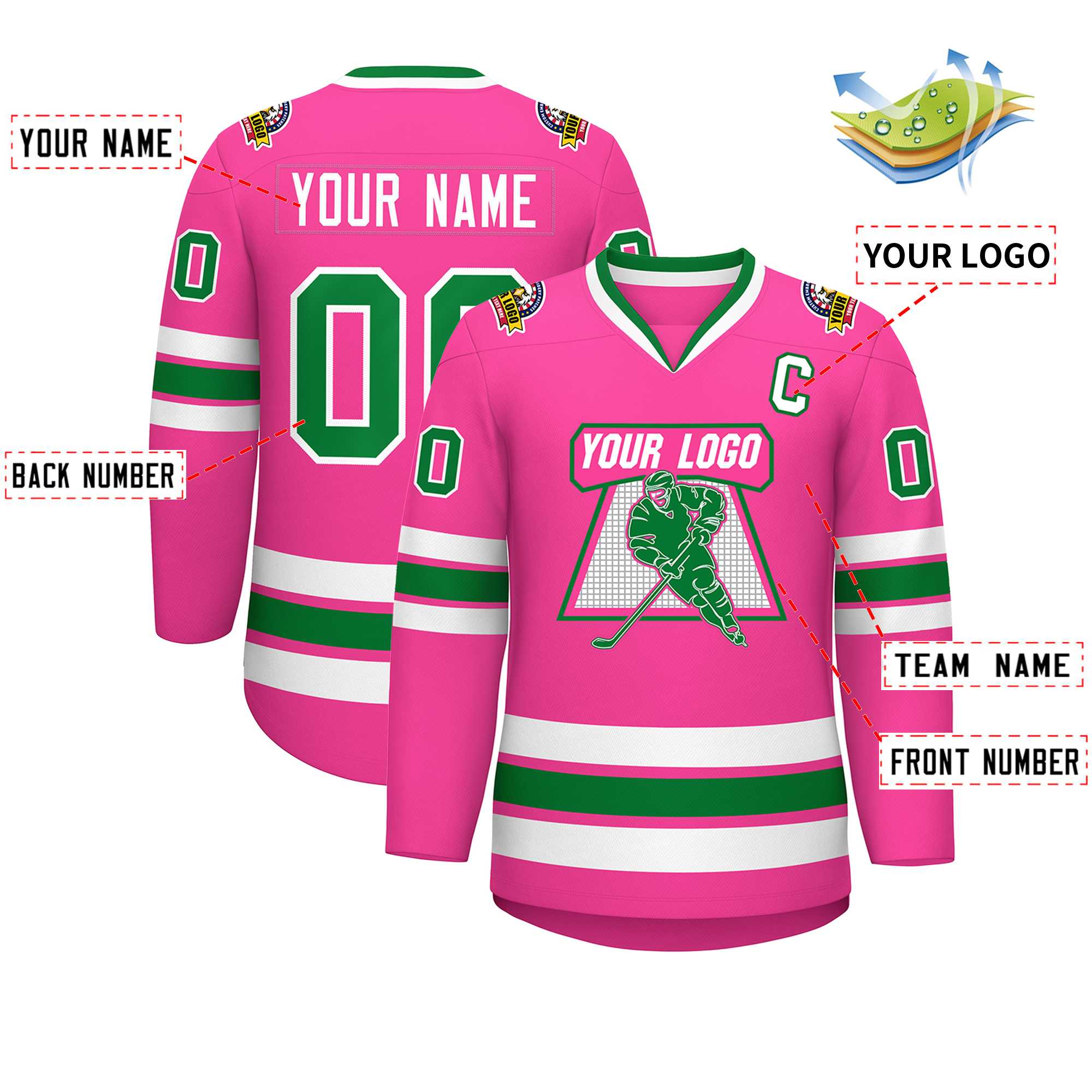 Custom Pink Kelly Green-White Classic Style Hockey Jersey | KXKSHOP