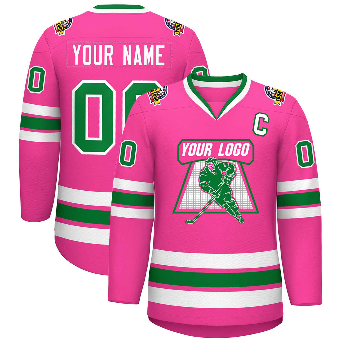 Custom Pink Kelly Green-White Classic Style Hockey Jersey | KXKSHOP